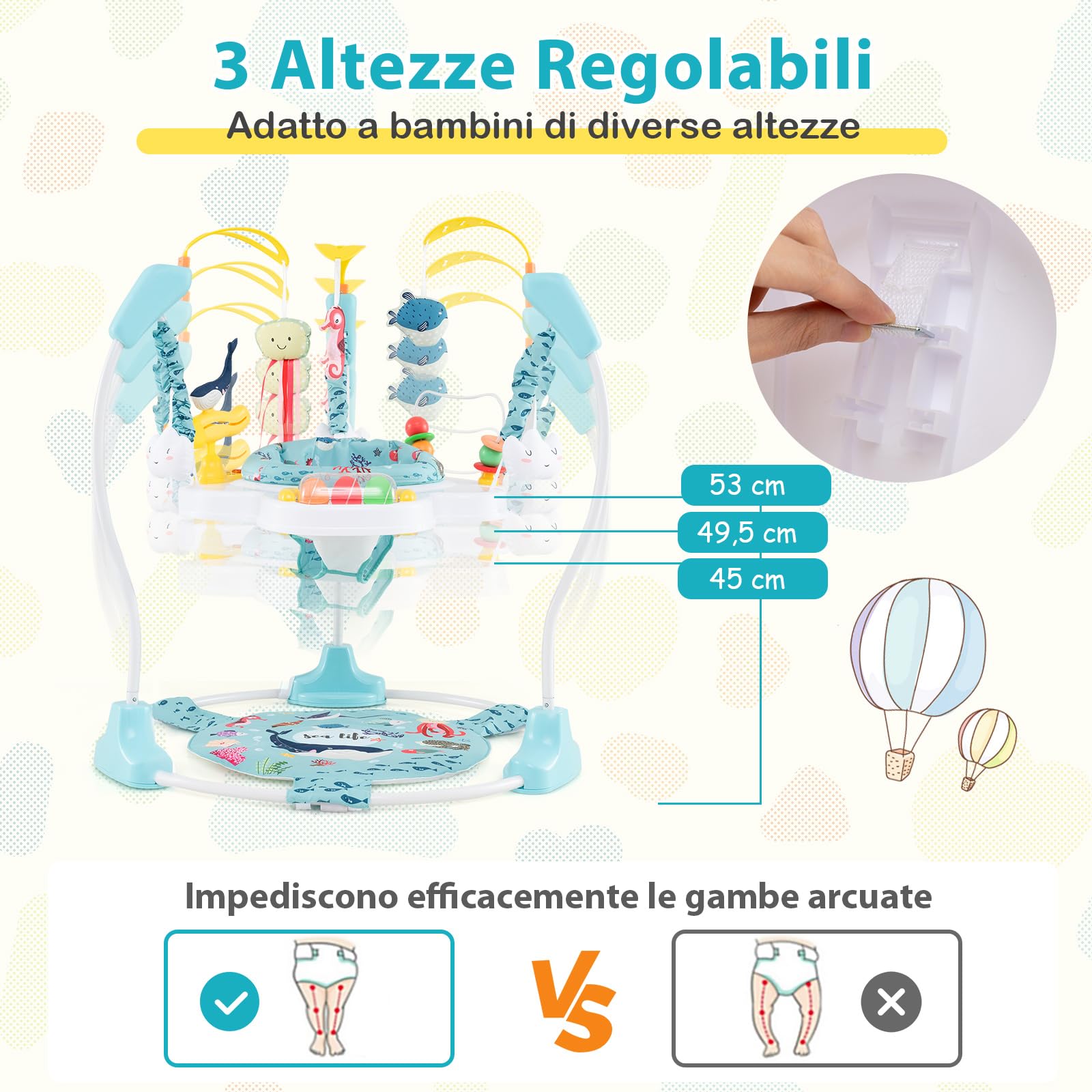 COSTWAY Jumperoo per Bambini, Centro Attività Saltella con Altezza Regolabile, Sedile Girevole 360°, Luci e Suoni, 6+ Mesi, Azzurro