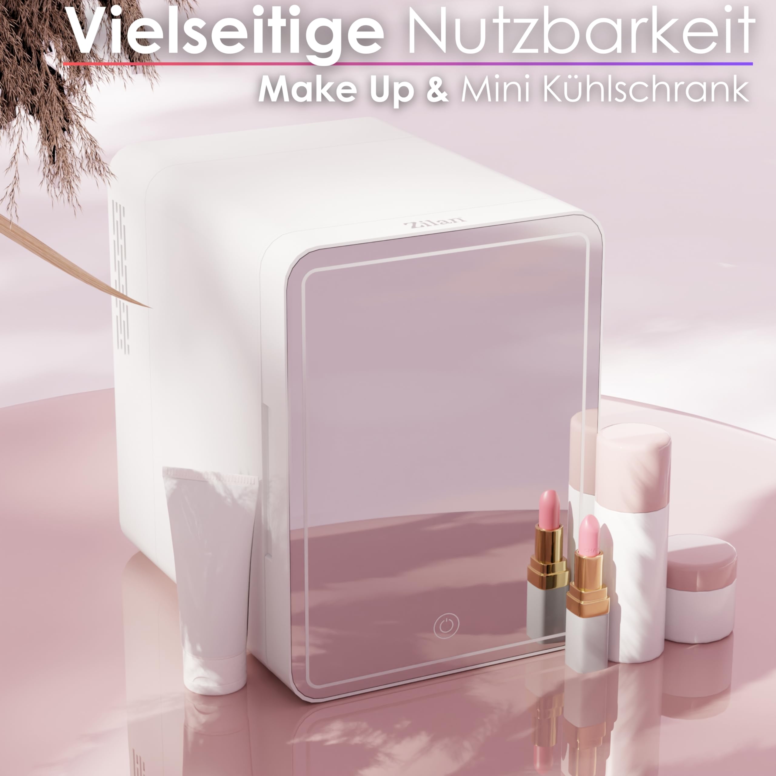 Mini Kühlschrank mit LED Spiegel 4L Kosmetikkühlschrank mit Spiegel Schönheitskühlschrank Make Up Kühlschrank Kühlgerät Mini Minikühlschrank Getränkekühlschrank Minibar Mini-Kühlschrank 3 Stufen LED