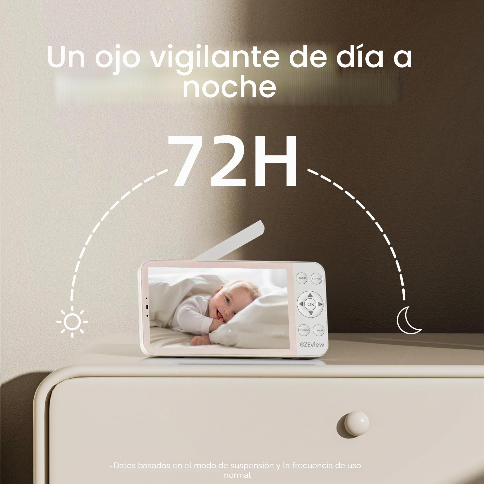 CZEview BM6 vigilabebés con cámara 2K y 4X Zoom, 5.5" HD Baby Monitor con aplicación, visión nocturna, detección de movimiento y ruido y temperatura, conversación de 2 vías, vista de 360°, música y