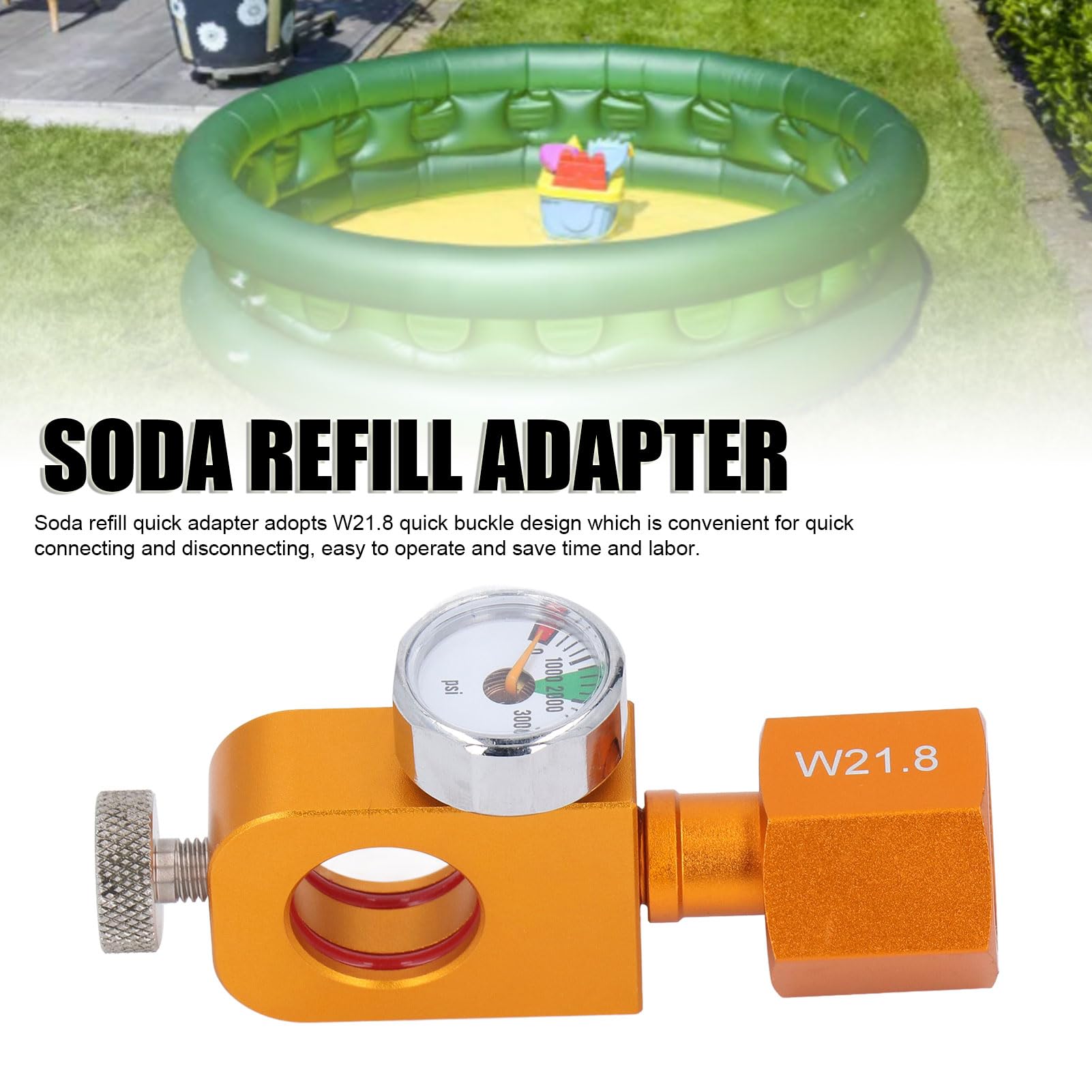 W21.8 Adapter do napełniania CO2 | manometr o wysokiej dokładności i konstrukcja szybkiej klamry, narzędzie do napełniania sody do nadmuchiwanych / opon / sprzętu sportowego | funkcja opróżniania