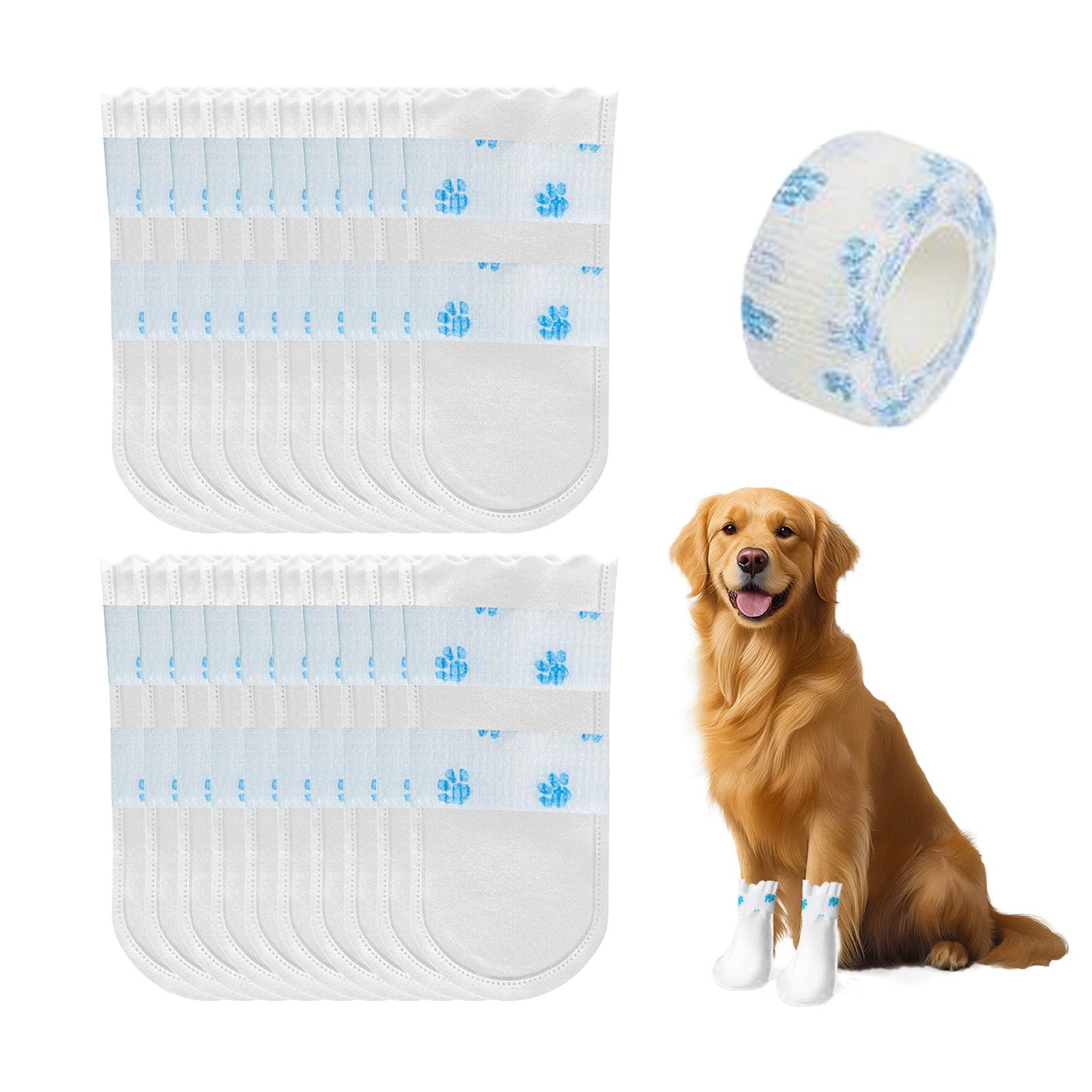 XSDSLS 20PCS Disposable Dog Socks Dog Boots for Injured Paws Waterproof Stop Licking Pet Socks for Dogs Paw Bandage Cover Dog Shoes for 16~38 lb Medium Dogs,Indoor & Outdoor Walking Use (White