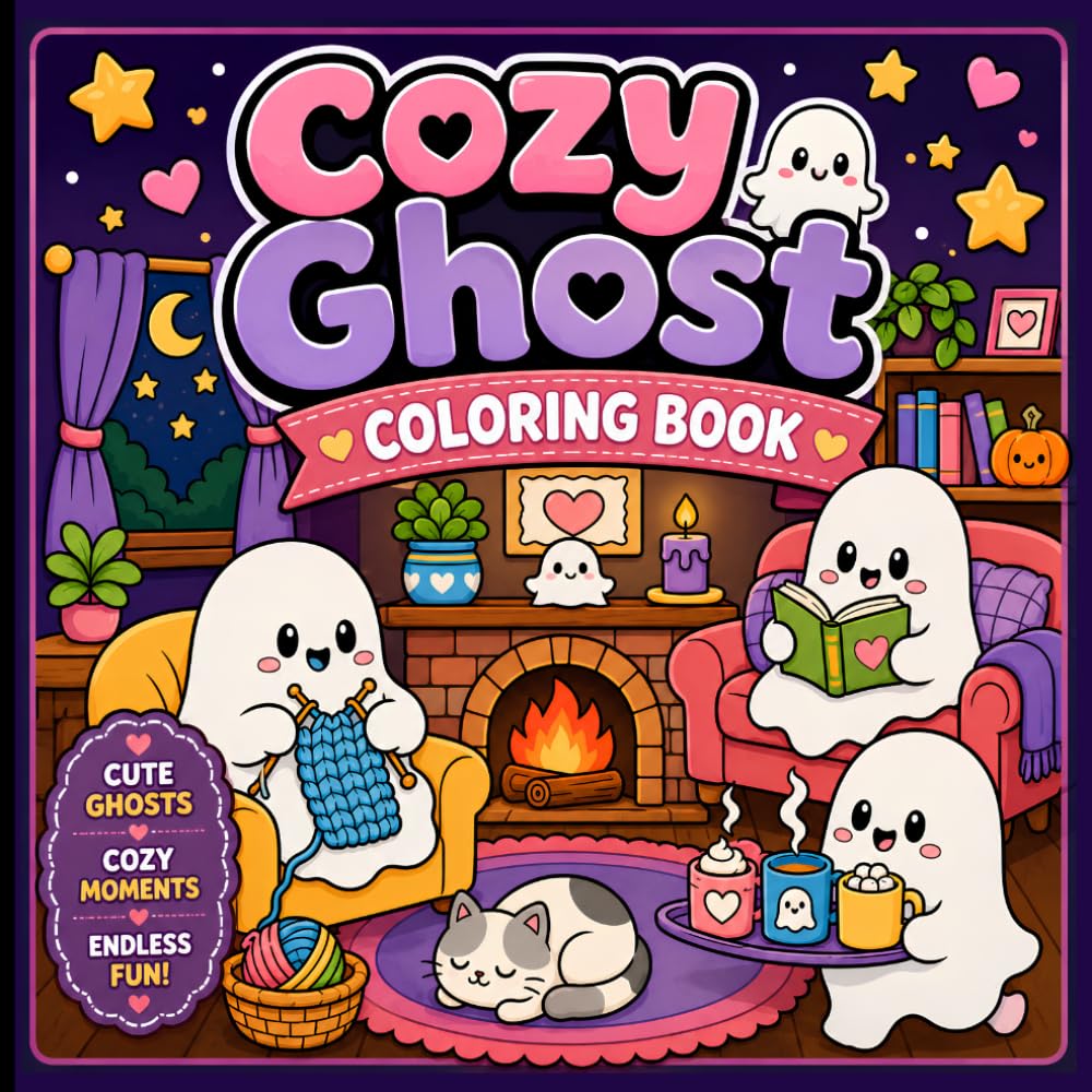 Cozy Ghost Coloring Book for Adults and Teens: Cute Ghost Coloring Pages Featuring Cozy Home Life, Autumn Adventures, Halloween Fun, Café Scenes & Whimsical Fantasy