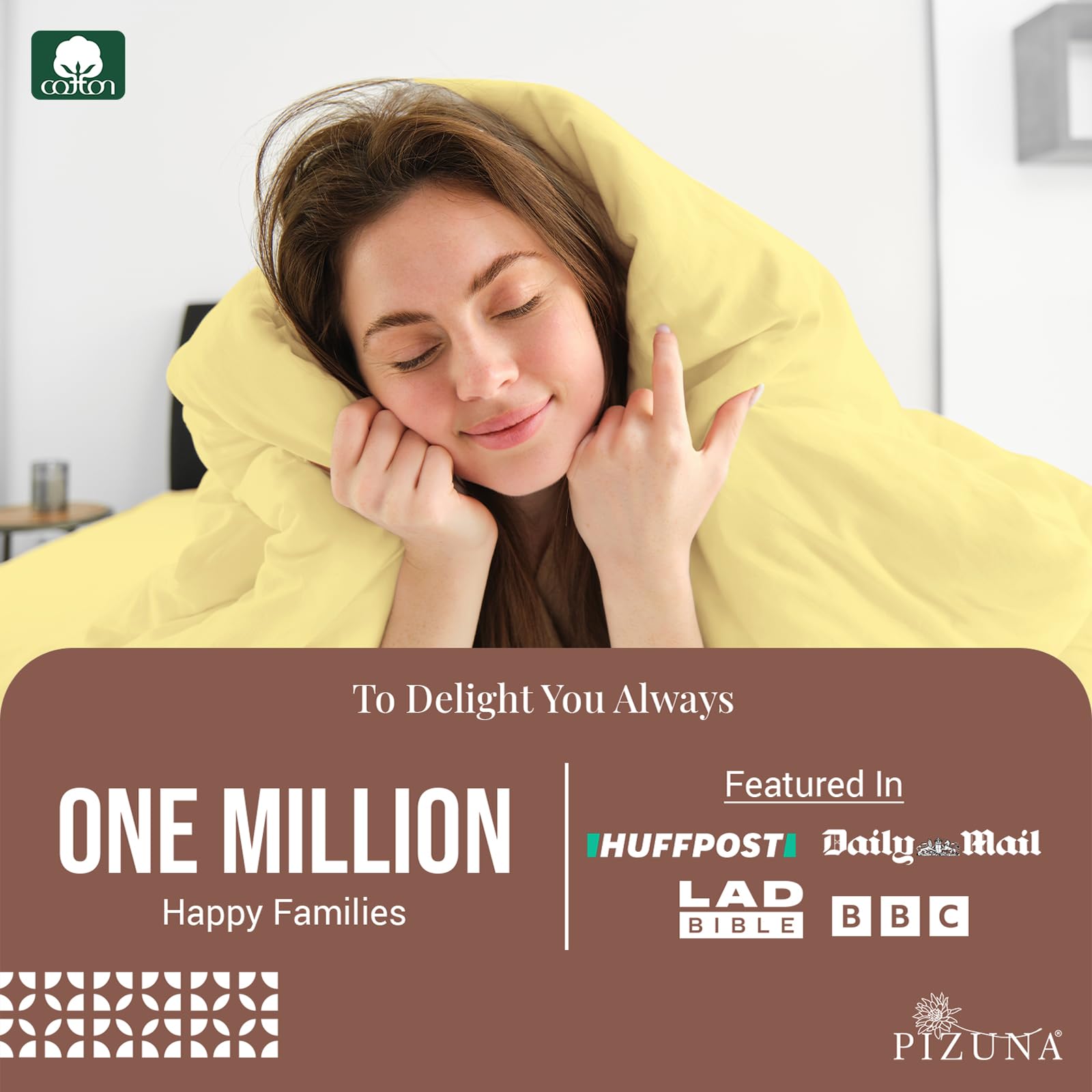 Pizuna Pure 100% Cotton King Size Duvet Cover Sets with King Size Fitted Sheets Mellow Yellow - Image 2