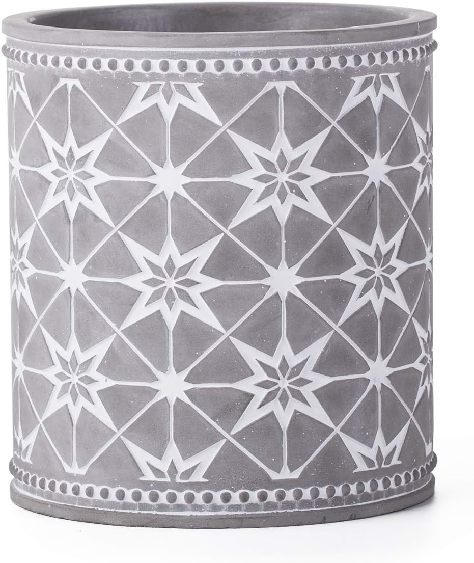 Kitchen Cooking Utensil Holders | Fine Embossed Cement Utensils Crock | Cement Utensil Container Kitchenware Flatware Organizer - Farmhouse Decor Utensils Caddy (Anise Star Pattern)