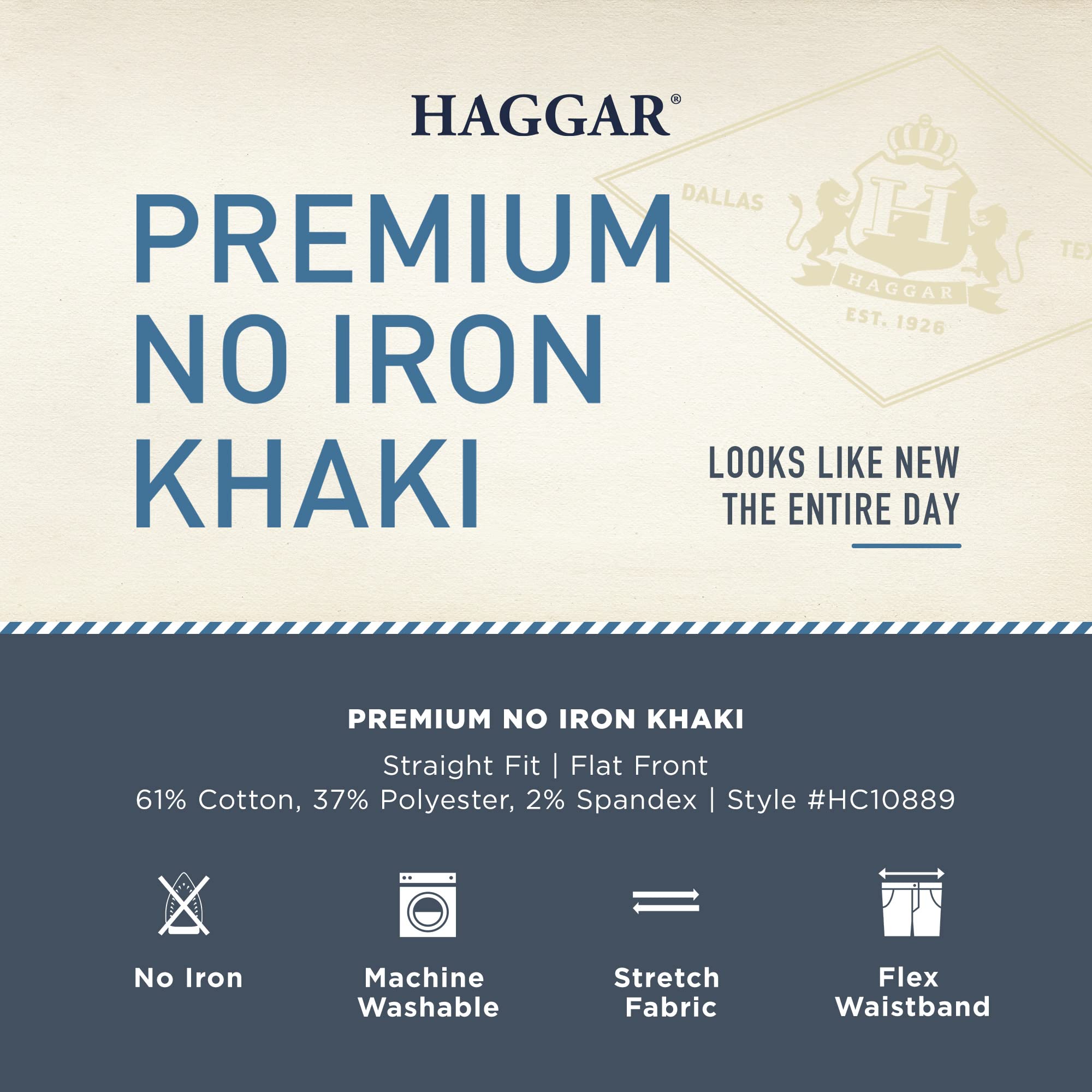 Haggar Premium No Iron Khaki Straight Fit Flat Front Casual Pant - Pantalones Informales Hombre