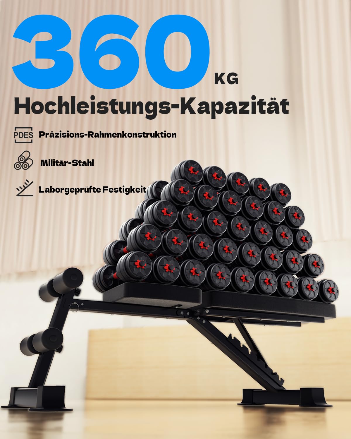 Hantelbank Klappbar Verstellbar, Multifunktions Trainingsbank Schrägbank für Ganzkörper-workout, 7 in 1 Fitnessbank für zu Hause oder im Fitnessstudio,360kg Gewichtskapazität