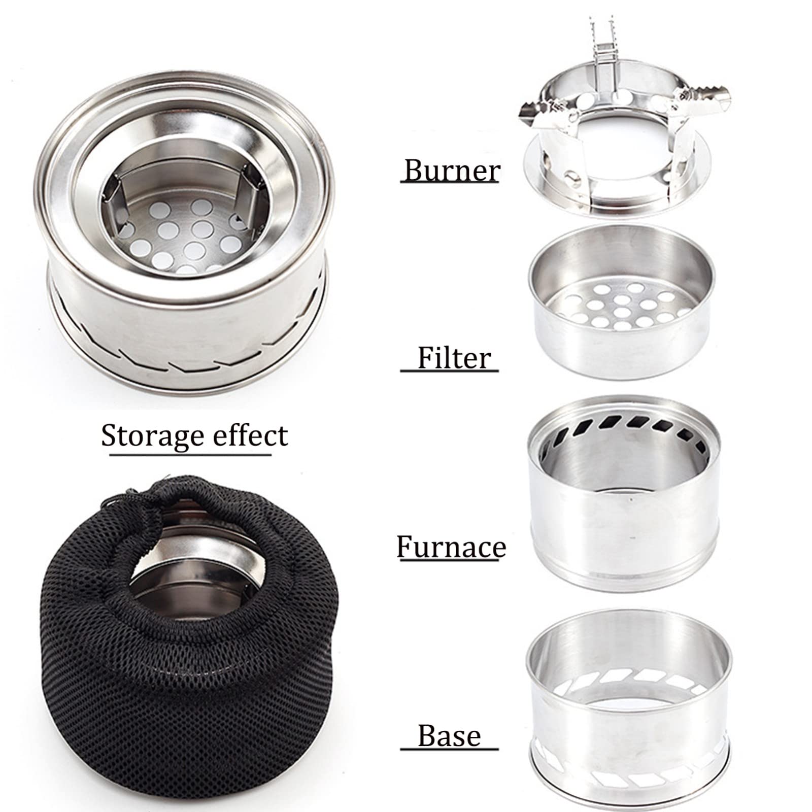 Réchaud de camping Réchaud à bois léger, réchaud de camping, réchaud à bois, réchaud de tente, poêle à bois portable pliable en acier inoxydable pour camping, randonnée, sac à dos, pique-nique et ba
