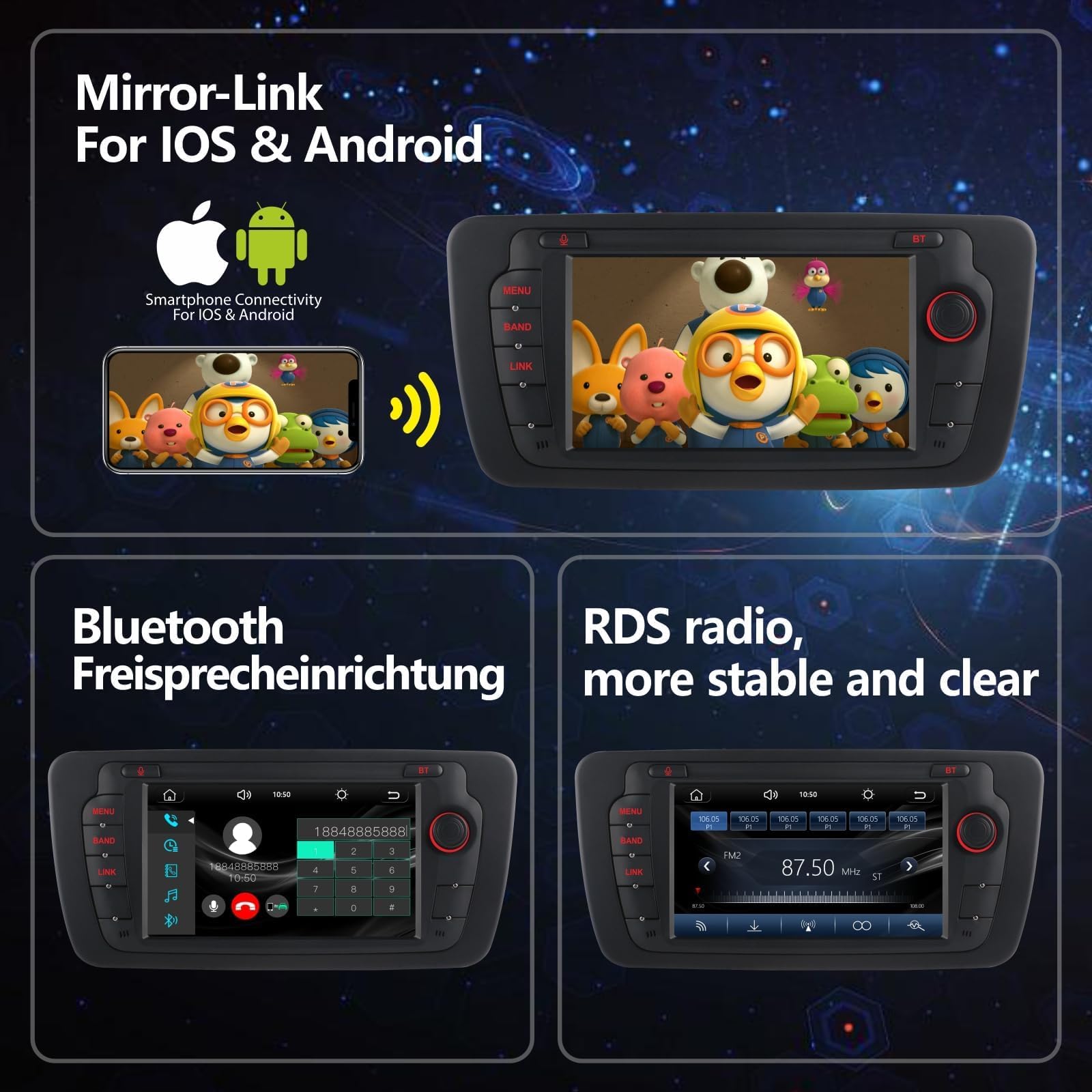 Radio samochodowe do Seat Ibiza z bezprzewodowym CarPlay Android Auto Double din z IPS Bluetooth/FM/AM Radio/USB/wysoka wydajność dla Seat Ibiza 2009-2013