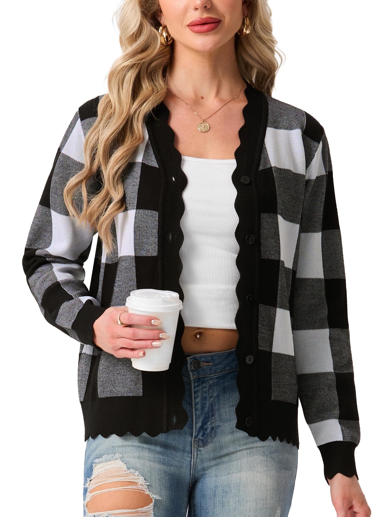 GRECERELLE Womens Long Sleeve V-Neck Button Down Cardigan Knit Shrugs Sweater