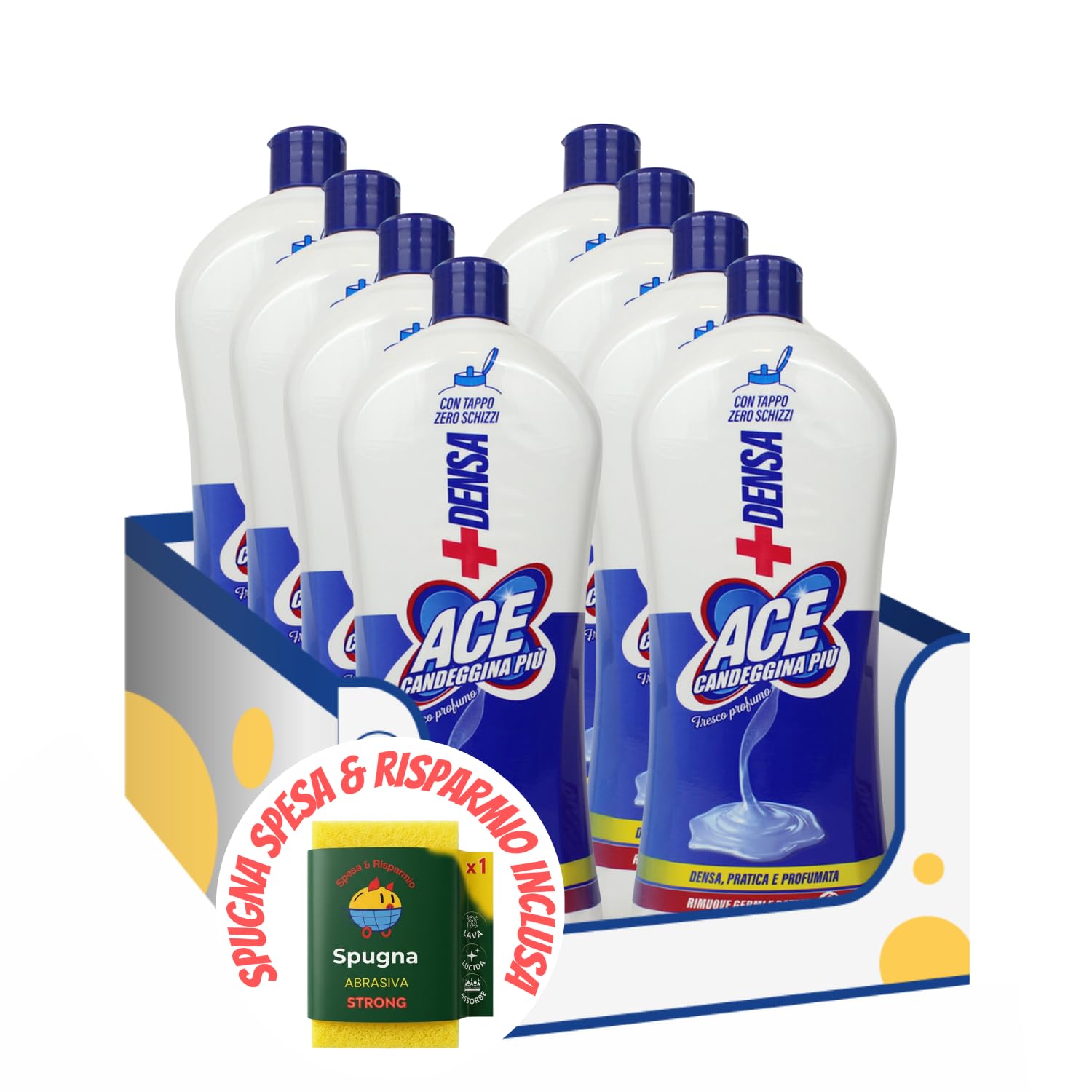 Candeggina Più Densa Profumata 1L – Formula Anti-Schizzo e Pulizia Profonda kit con Spugna Brandizzata SPESA & RISPARMIO Inclusa – Variazioni 4/8/12 Pezzi (8)