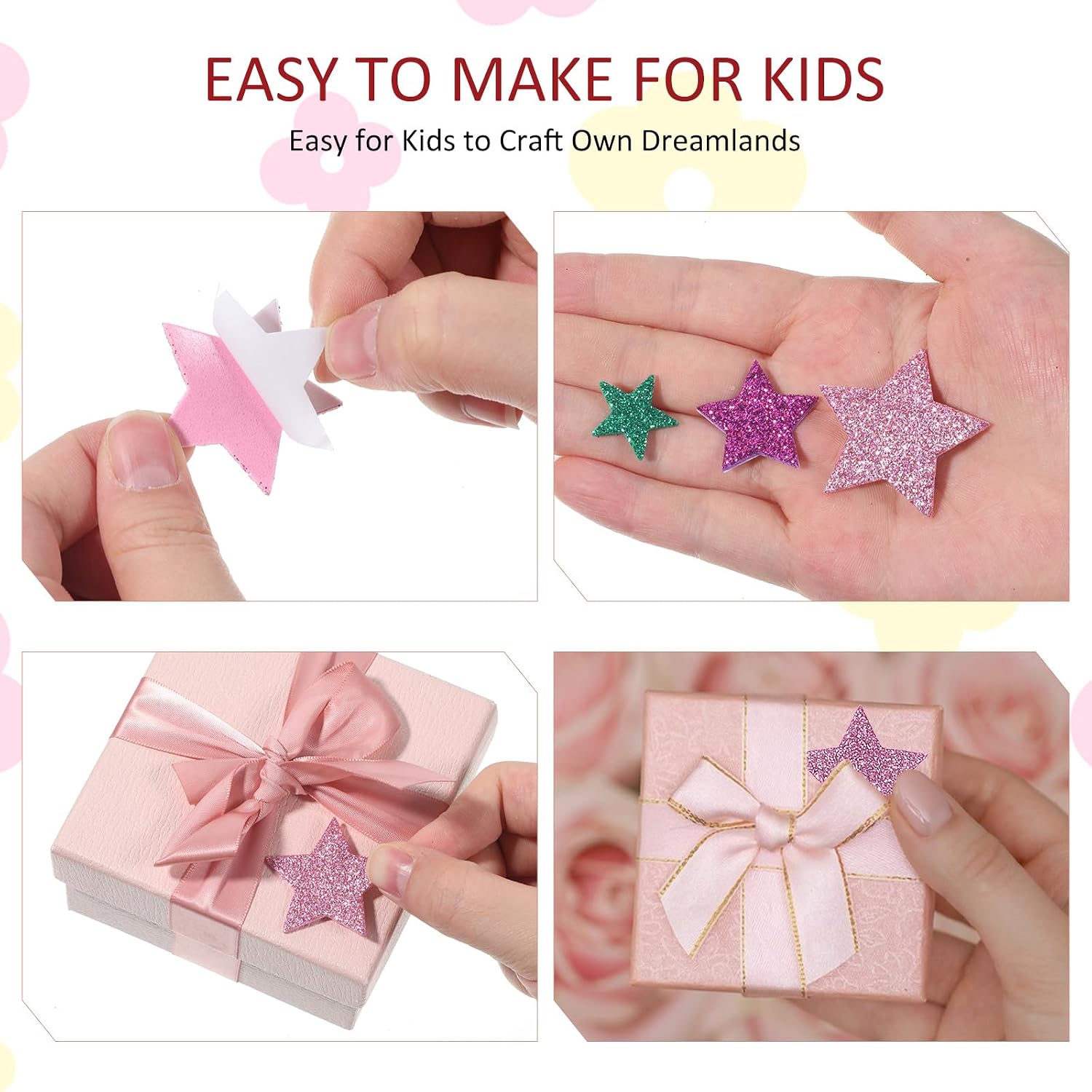 480pcs Glitter Foam Stickers, Self Adhesive Stars Heart Colorful Sticker Foam Heart Star Stickers for Arts Crafts DIY Supplies Valentine's Day Christmas Decorations Greeting Cards