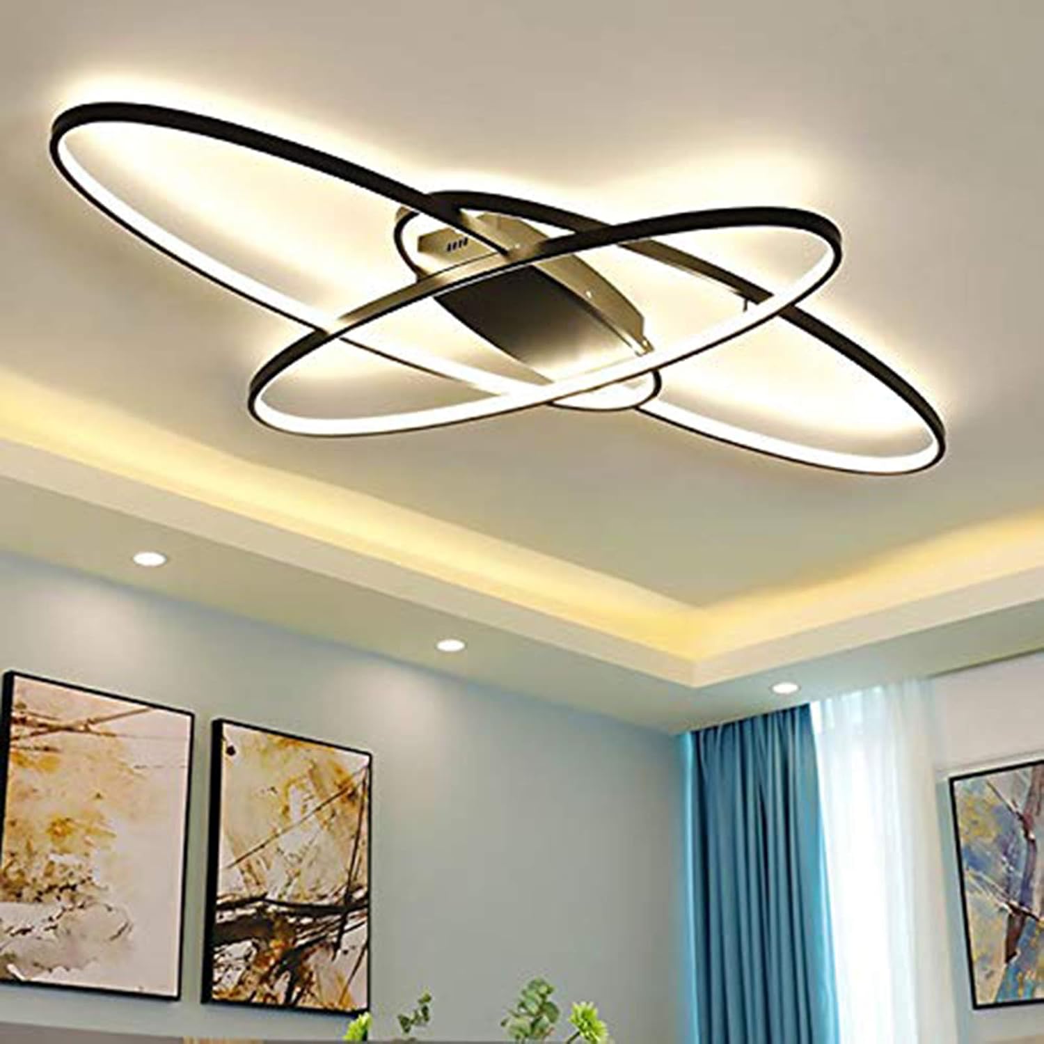 YIYIBYUS 95×65CM Modern Geometric Ceiling Light White LED Ceiling Light Fashion 3 Color Dimmable Embedded Ceiling Light Suitable for Living Room, Bedroom, Study Decoration (Black)