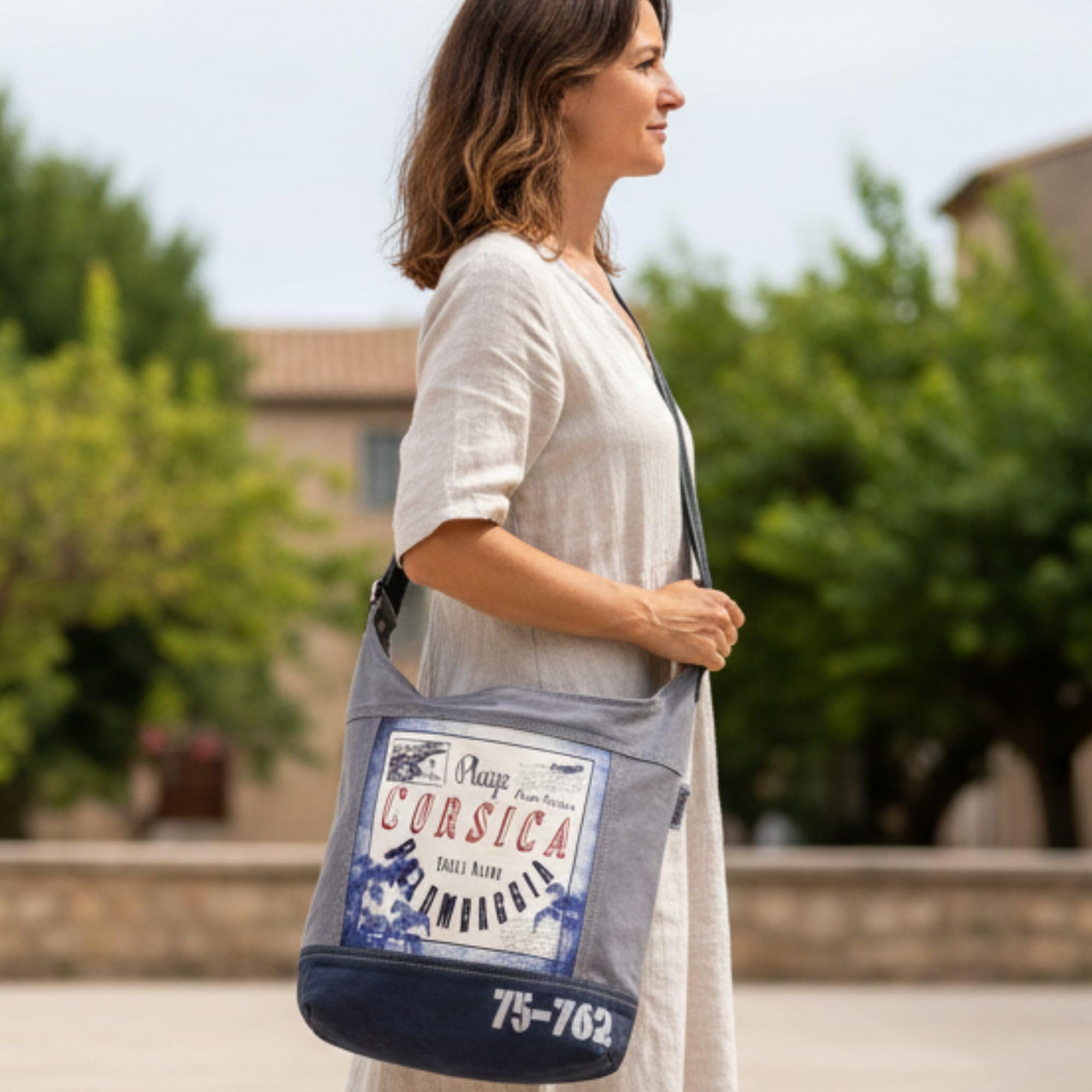 Sunsa Canvas Umhängetasche, große Damen Hobo Tasche in vintage Stil, blau