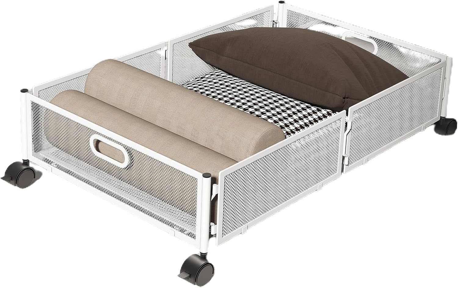 Under Bed Organizer, Rolling Storage Bin Foldable Shoe Organizer Large Capacity Metal Frame Drawer, Under Bed Storage Containers for Clothes Blankets Shoes Bedroom Closet Space Saving Use