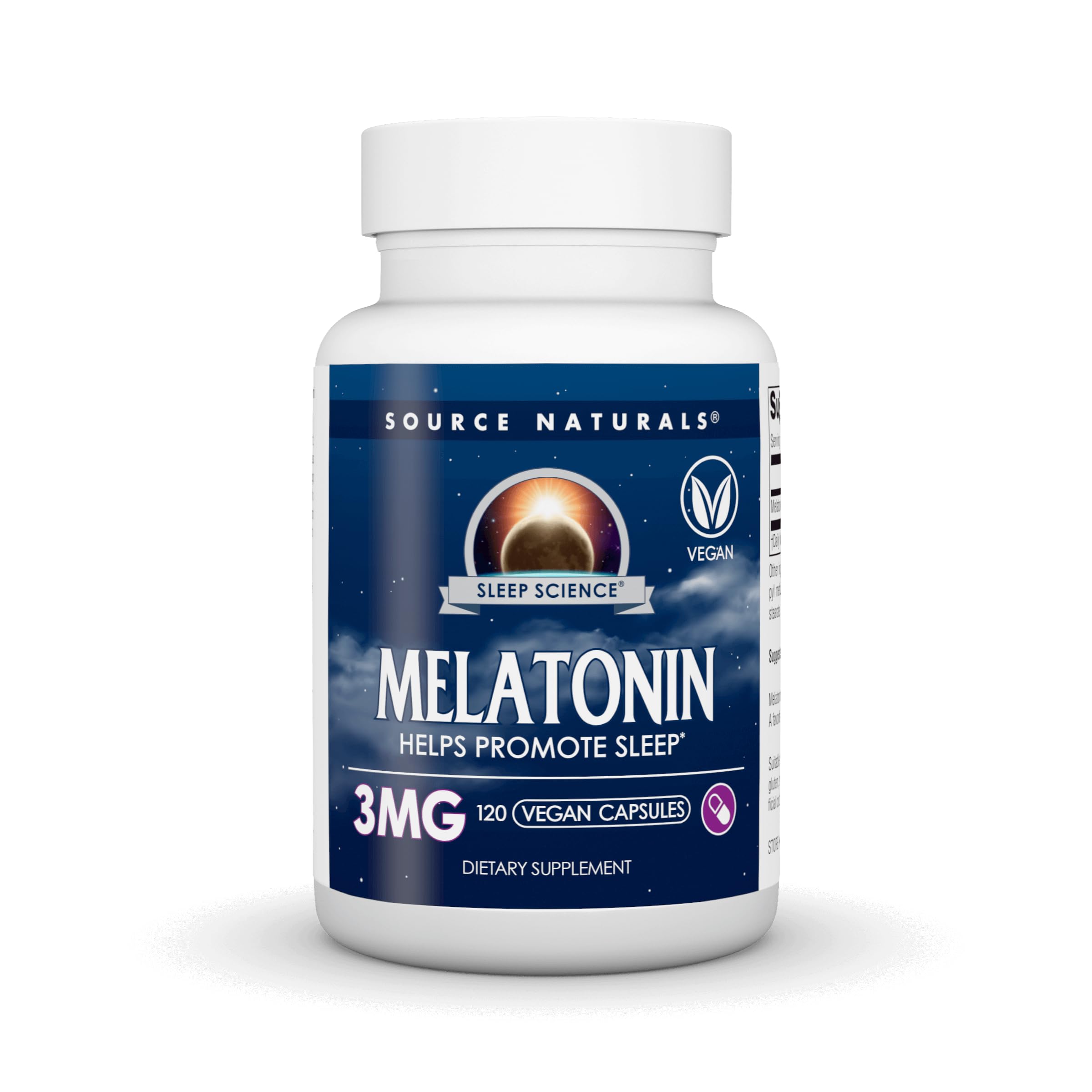 Source Naturals Melatonin, Helps Promote Sleep* - 3 mg - 120 Vegan Capsules