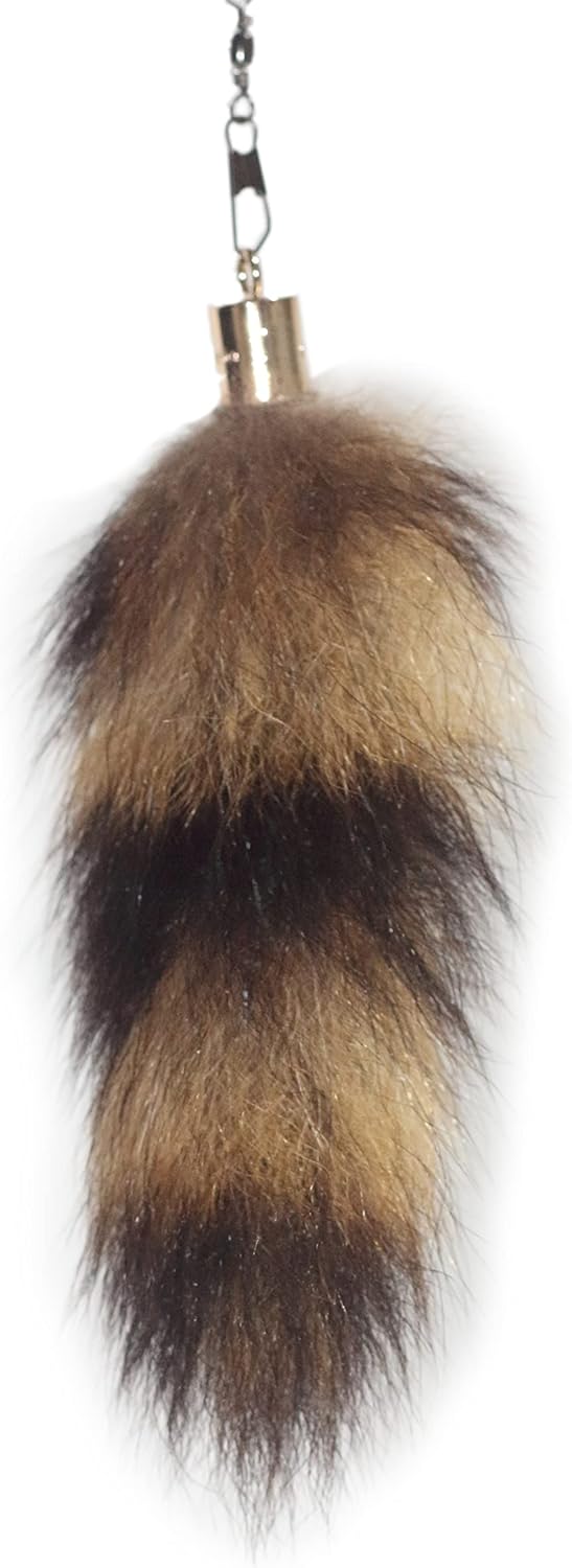 Fosrion Real Raccoon Tail Fur Cat Bites Toy with Three Section Retractable Carbon Fiber Rod (Raccoon, Only Tail)