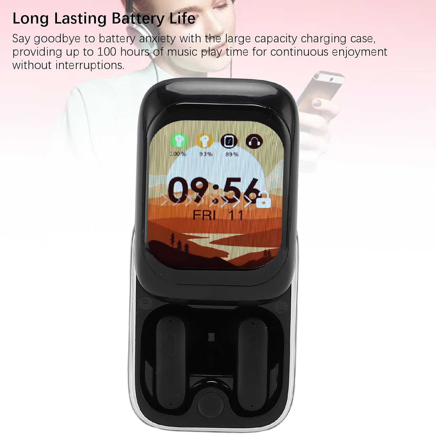 Yunseity Cordless Earbuds, Bluetooth Headphones, Noise Cancelling in Ear Earphones with Color Touch Screen, Sliding Design Smart Stereo Sound Bluetooth Earbuds for Sports Workout