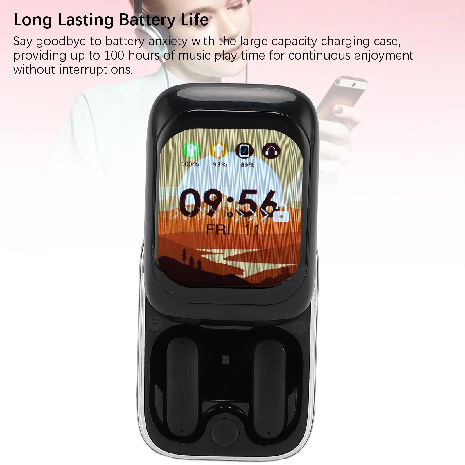 Bezprzewodowe Słuchawki Douszne, Ekran Dotykowy HD, Słuchawki Bluetooth, Wbudowany Odtwarzacz MP3 z Etui ładującym, Słuchawki Douszne z redukcją Szumów, do Uprawiania Sportu