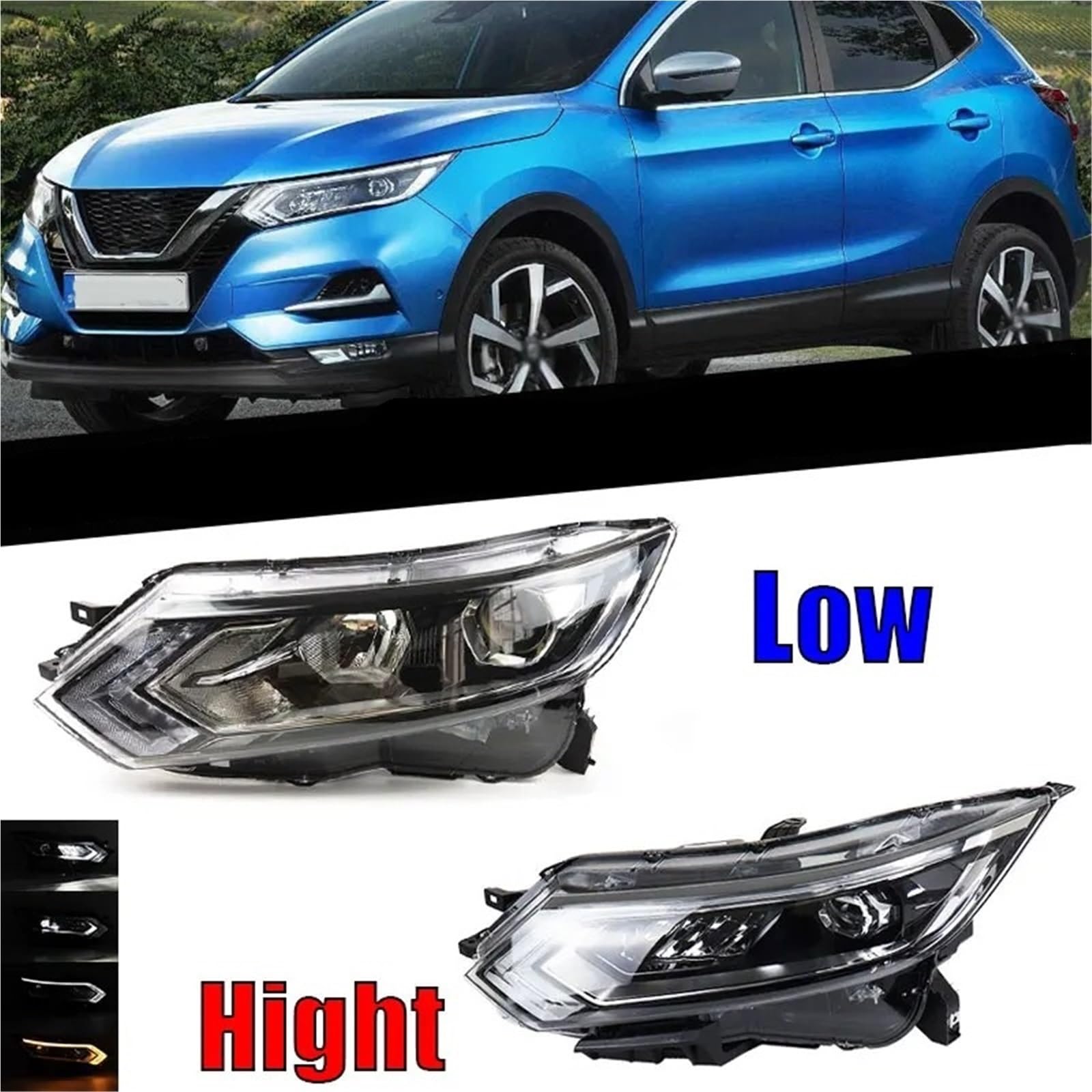 Faro Coche Accesorios Para Coche, Parachoques Delantero, Faro LED, Luz De Señal, Carcasa Sin Bombillas Para Nissan Para Qashqai 2019-2021 Faros Delanteros(Hight Right)