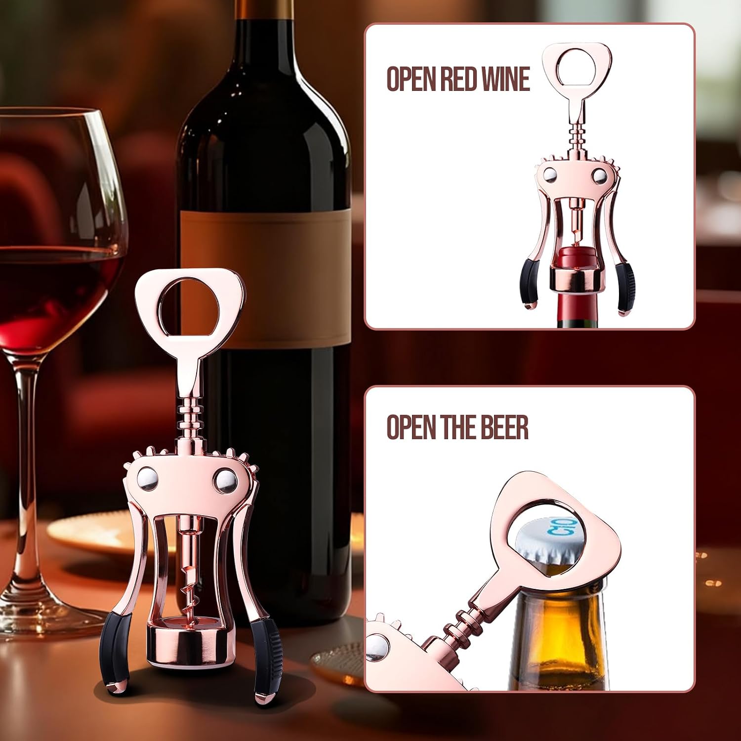 Wine Opener, Zinc Alloy Premium Wing Corkscrew with Multifunctional Bottles Opener, Sharp Wine Corkscrew with Ergonomic Non-Slip Wing Handle, Upgrade