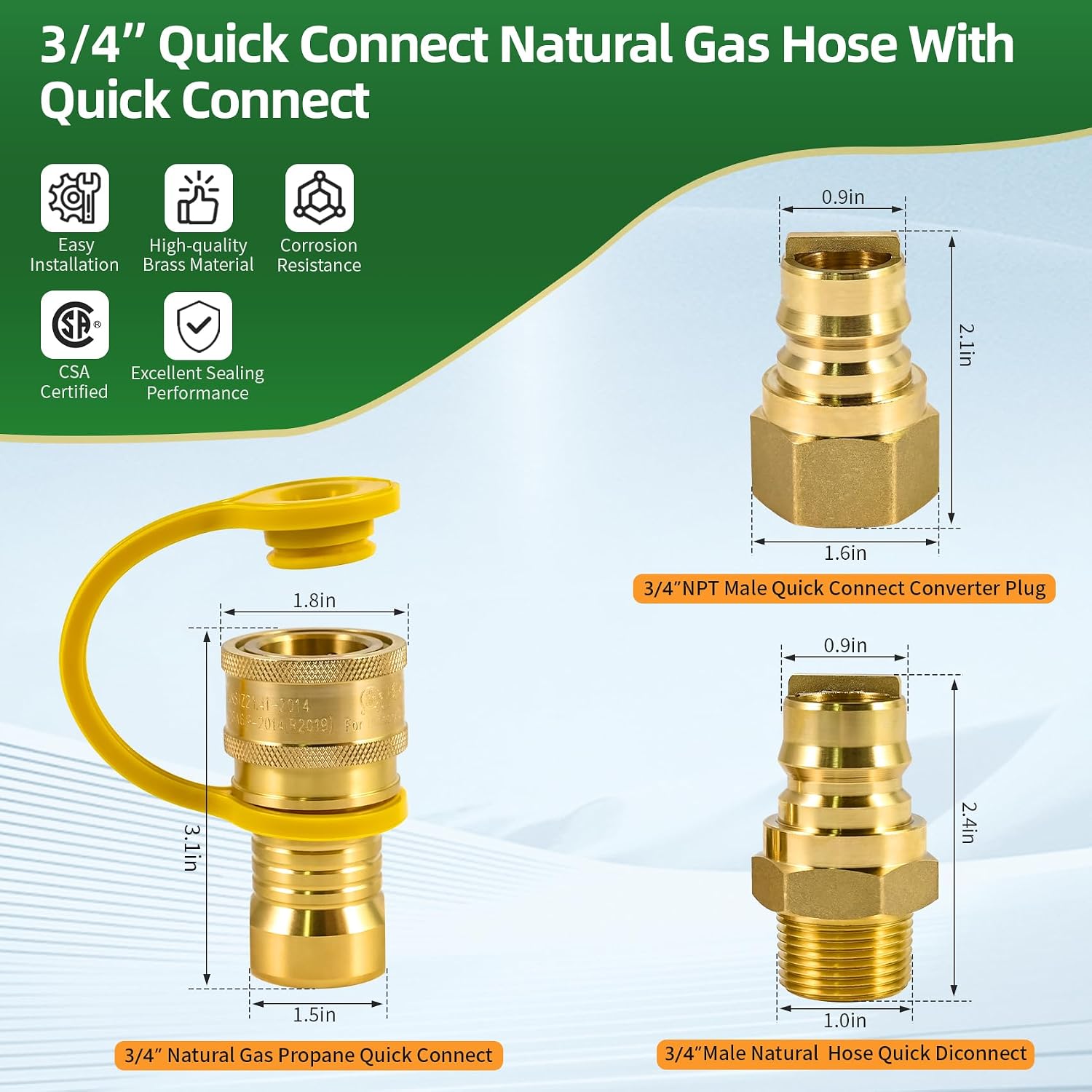 24FT 3/4" Natural Gas Hose with Quick Connect Plug, 3/4" ID Natural Gas Hose and Quick Connect Disconnect Fittings for NG/LP Propane natural gas conversion kit, Fits Generators,Grills,Fire Pits,RV
