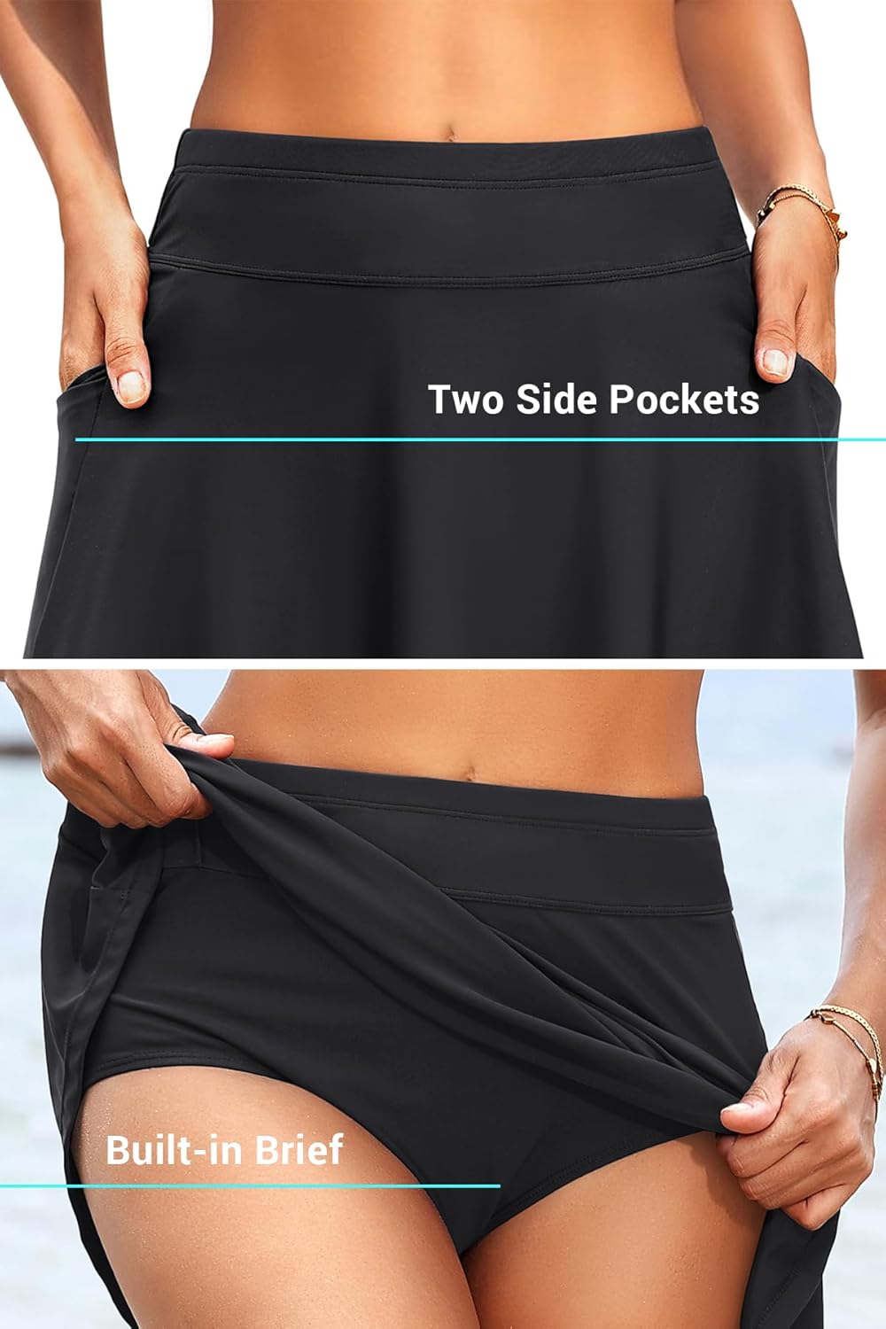 Tempt Me Women's High Waisted Swim Skirt with Side Pocket Swim Skorts Tummy Control Swim Bottoms with Built-in Brief - Image 4