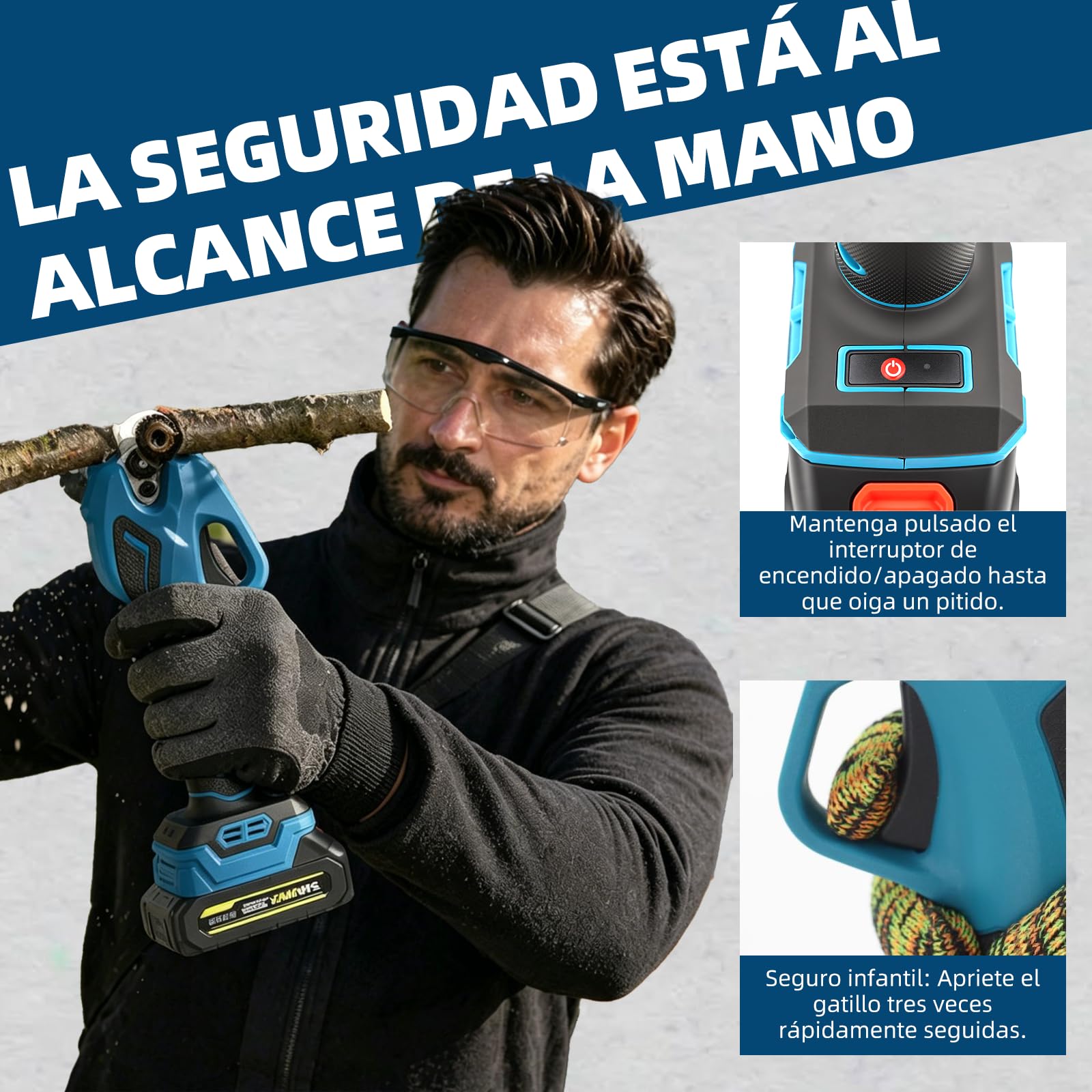 Tijeras de podar eléctricas profesionales de 40 mm de diámetro, cuchillas SK5, dos baterías de litio de 2000 mAh, pantalla LCD, motor sin escobillas, incluye sierra, guantes y piedra de afilar. Juego