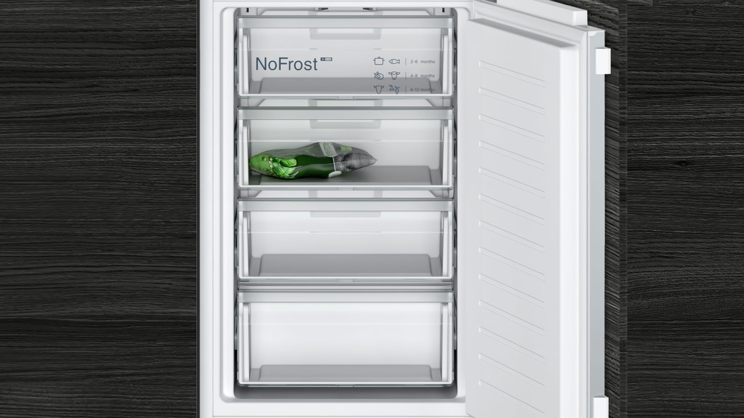 Siemens KI85NNFE0 iQ100 Einbau-Kühl-Gefrier-Kombination, 177,2 x 54,1 cm, 150 L Kühlen & 99 L Gefrieren, noFrost, autoAirflow - gleichmäßige Kühlung auf allen Ebenen, LED-Licht