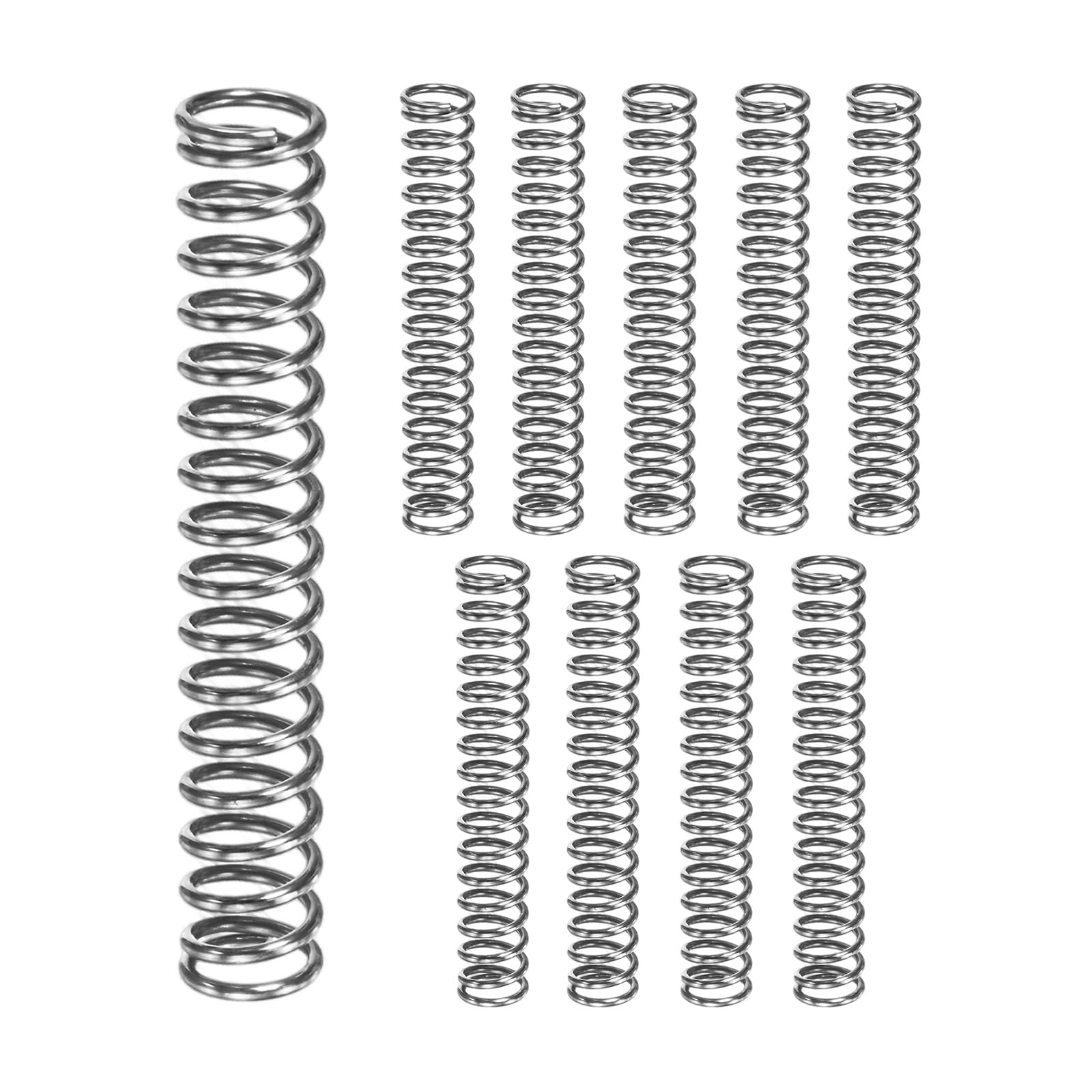 M METERXITY 10-Pack Compression Springs, 50mm Length 8mm OD 304 Stainless Steel Pruner Replacement Springs for Garden Tool/DIY/Mechanical Repair Replacement [Silver Tone, 1mm Wire Size] — image 1