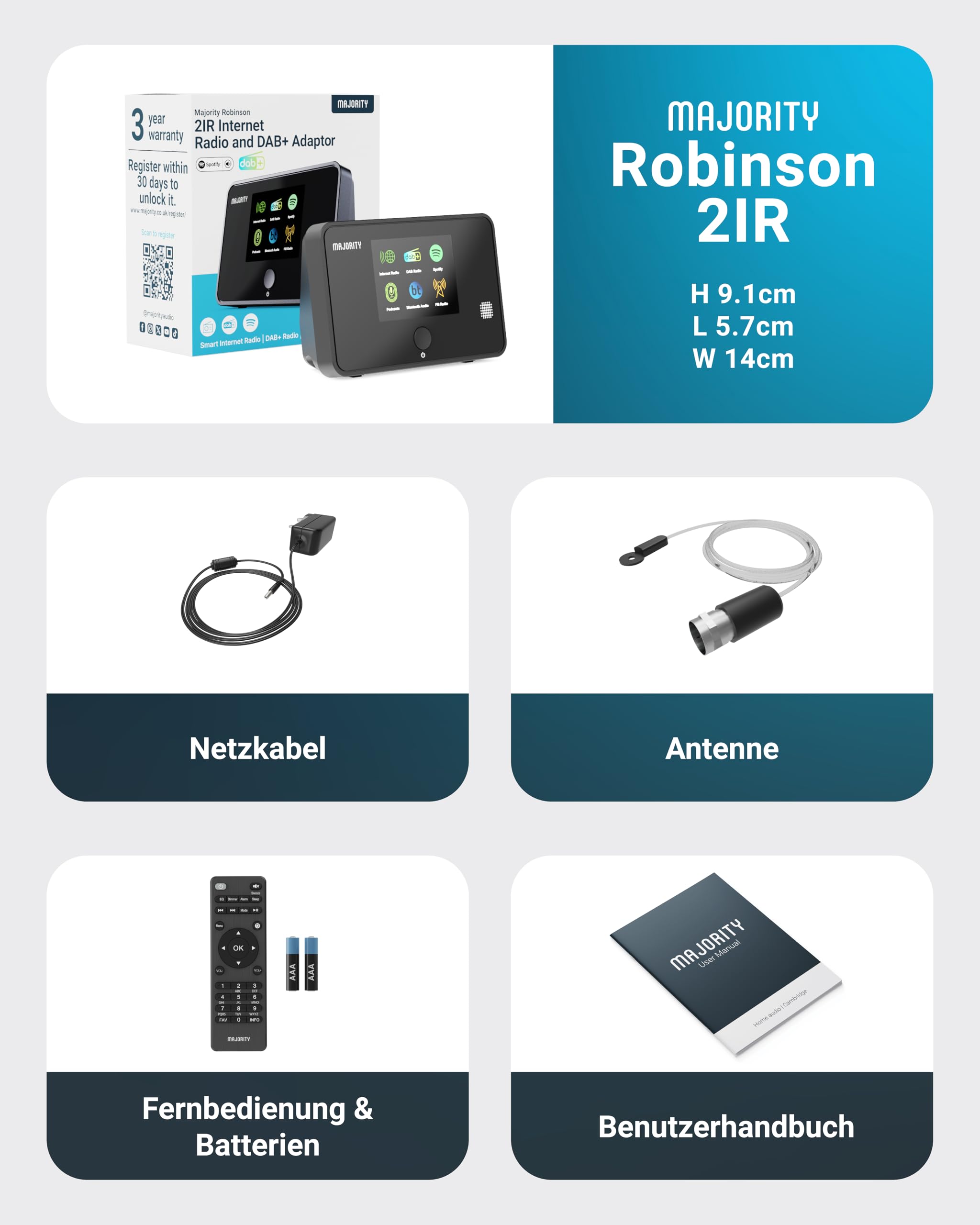 MAJORITY Robinson Tuner Internetradio WLAN DAB+ Bluetooth Streamer Hifi Spotify Connect Digitalradio Stereo Receiver