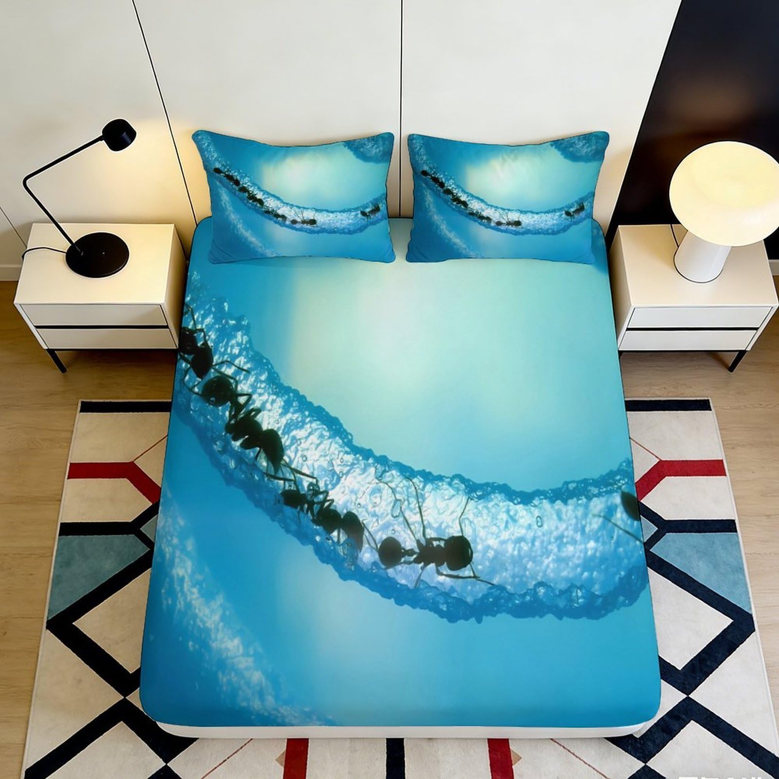 3D Printed Ocean Wave Fitted Sheet Microfiber Blue Sea Mattress Cover for Bedroom Decor Dustproof Easy Care 90x200x25cm