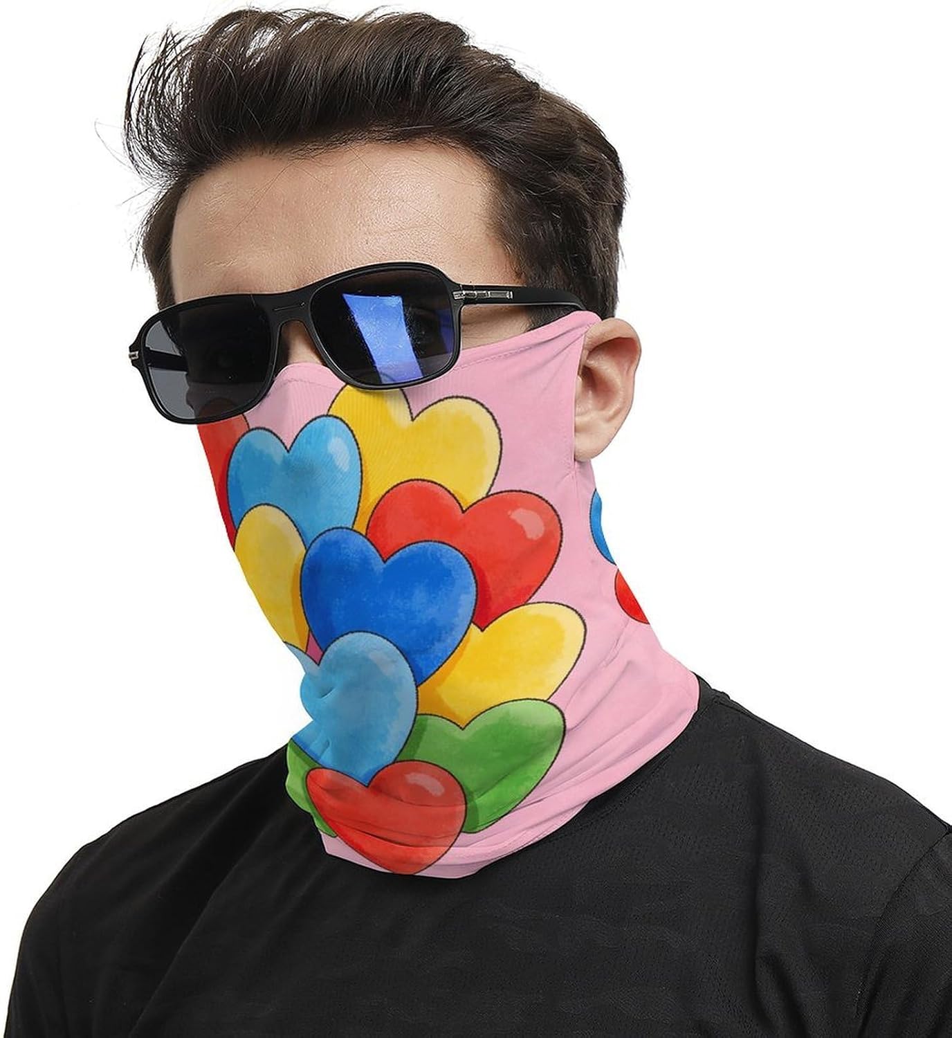 Colorful Heart Lovely Cute Pink Face Scarf Cover Ear Loop Hole,Outdoors Face Mask for Women Men Sports Yoga Running Hiking Ski Snowboard,Cooling Neck Shield Scarf Cycling Balaclava Bandana