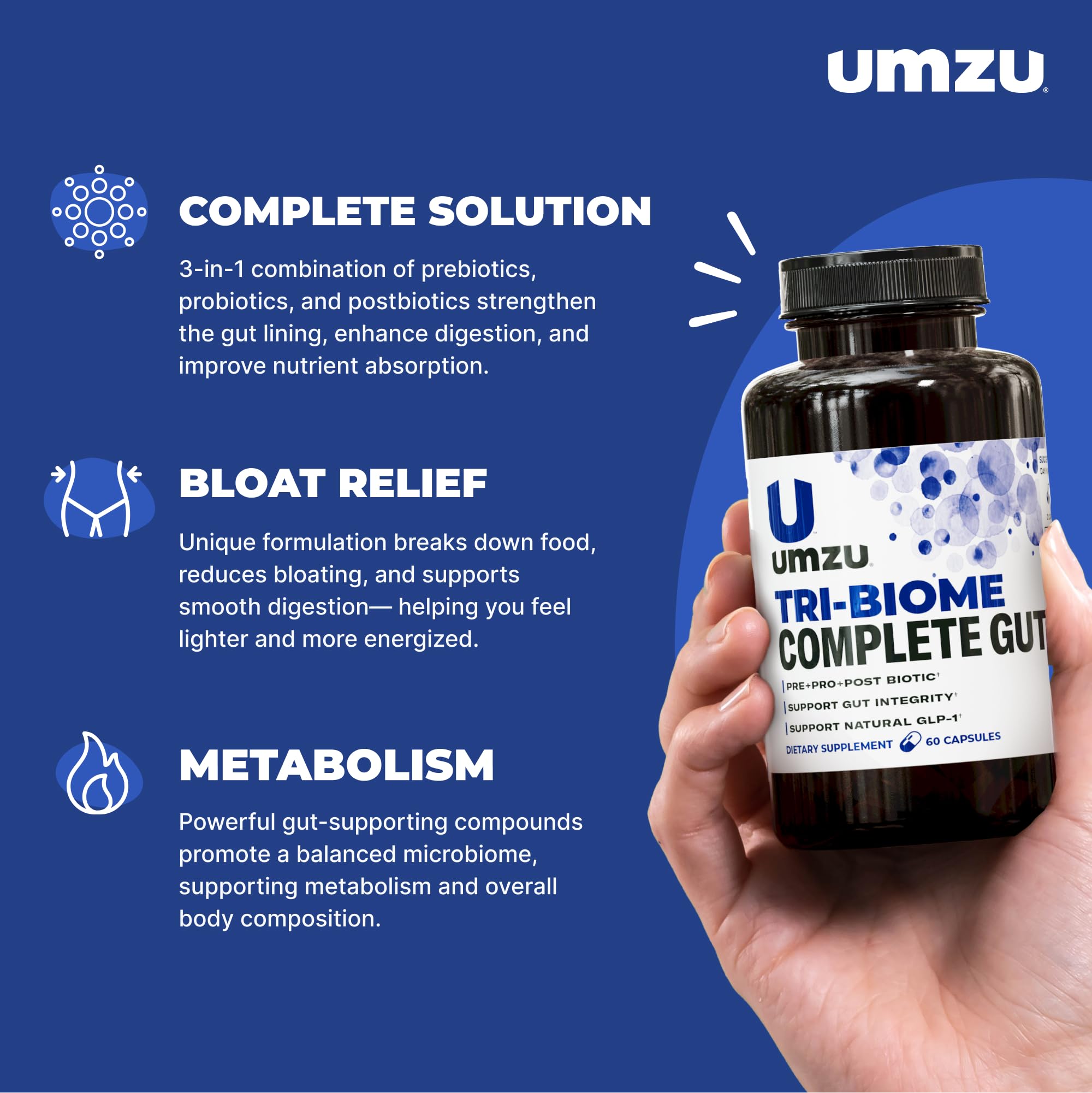 UMZU Tri-Biome Complete Probiotic Capsules, 30 Day Supply — Amazon image 3
