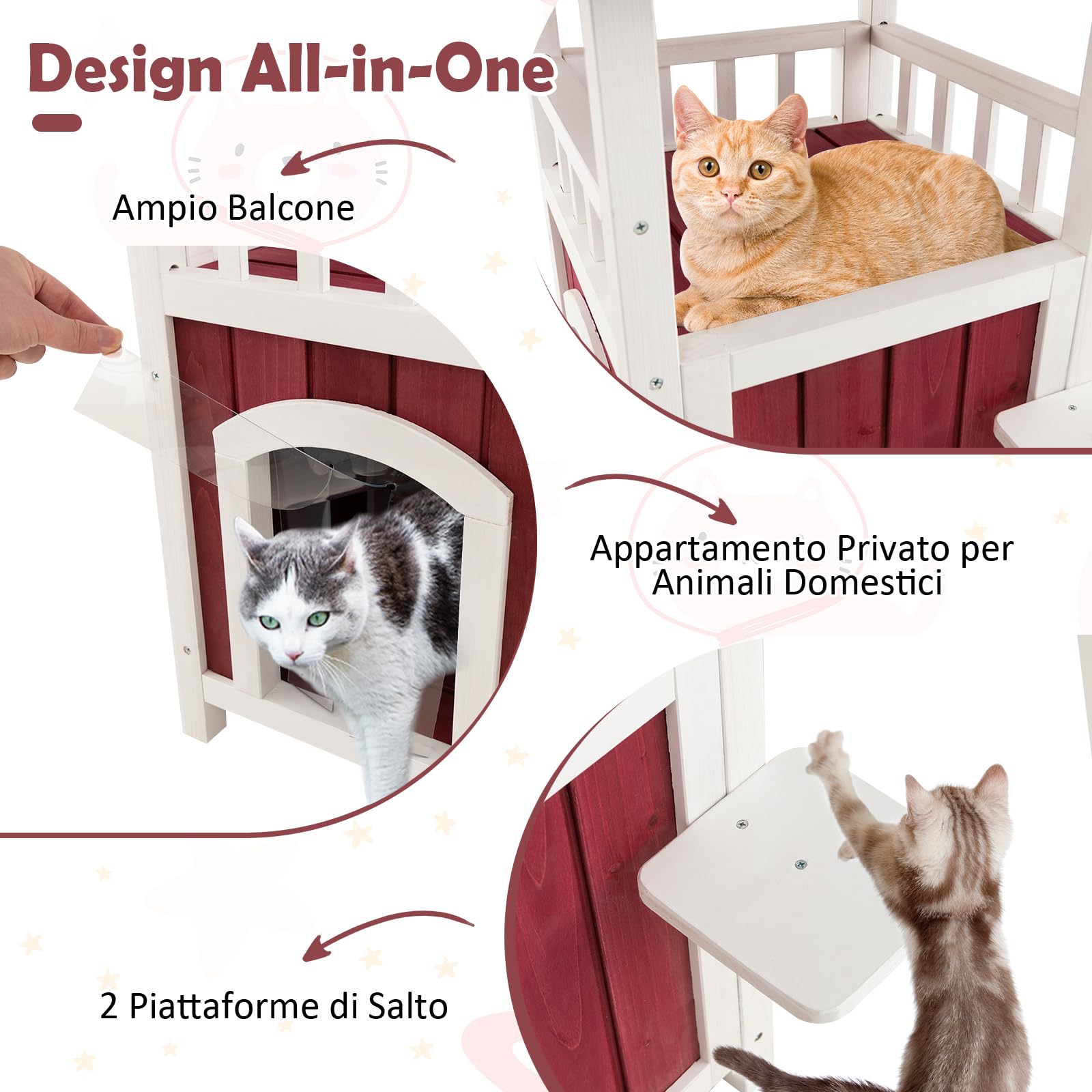 COSTWAY Cuccia per Gatti da Interno ed Esterno, Gasetta per Gatti in Legno a 2 Livelli con Tetto in Asfalto e 2 Piattaforme per Saltare, Casa per Gattini Impermeabile, 58 x 50 x 87 cm