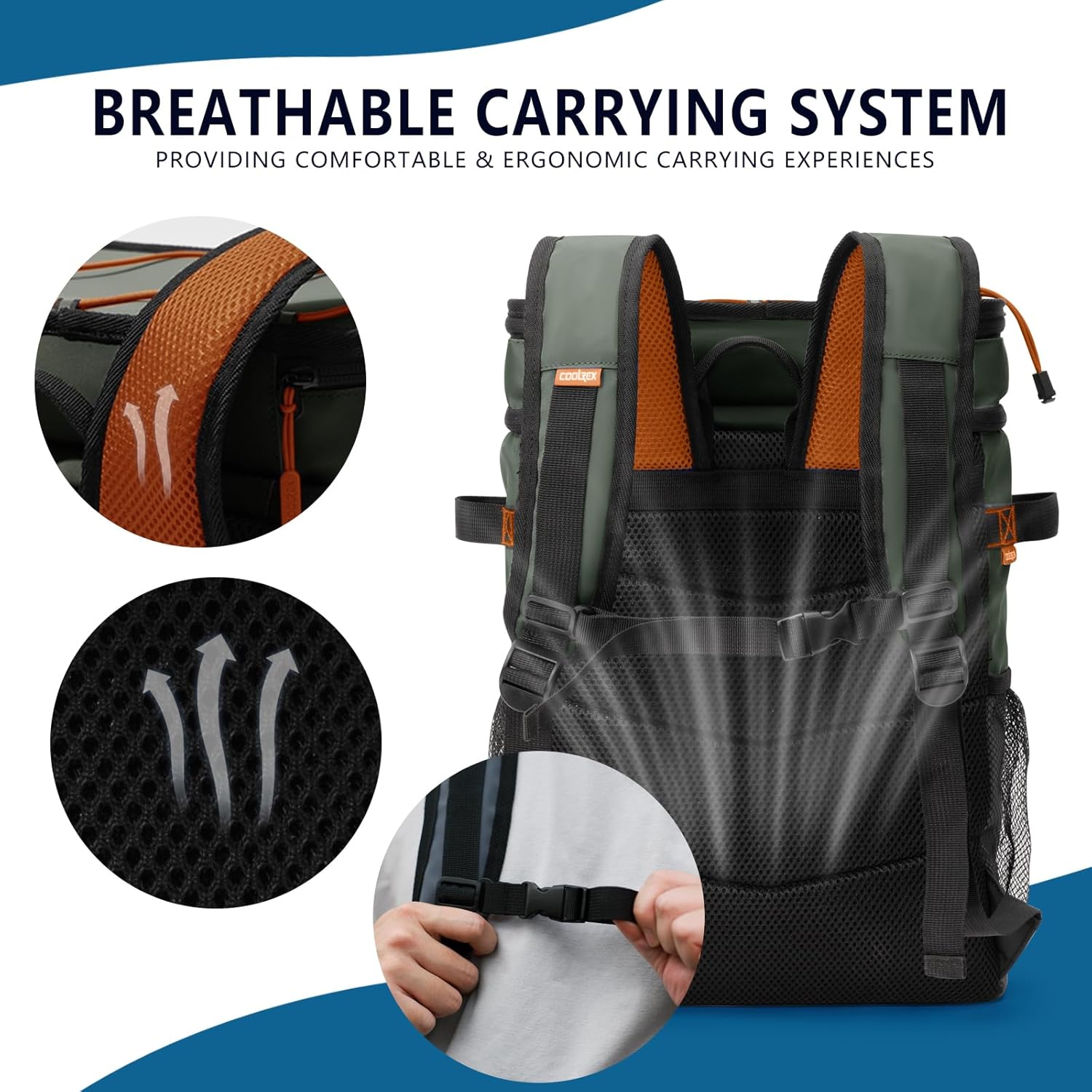 Large Backpack Cooler 36 Can Cooler Backpack with 2 Insulated Compartments Leak Proof Waterproof Travel Backpack, Camping Beach Picnic Lunch Thermal Bag for Women and Men (Green)