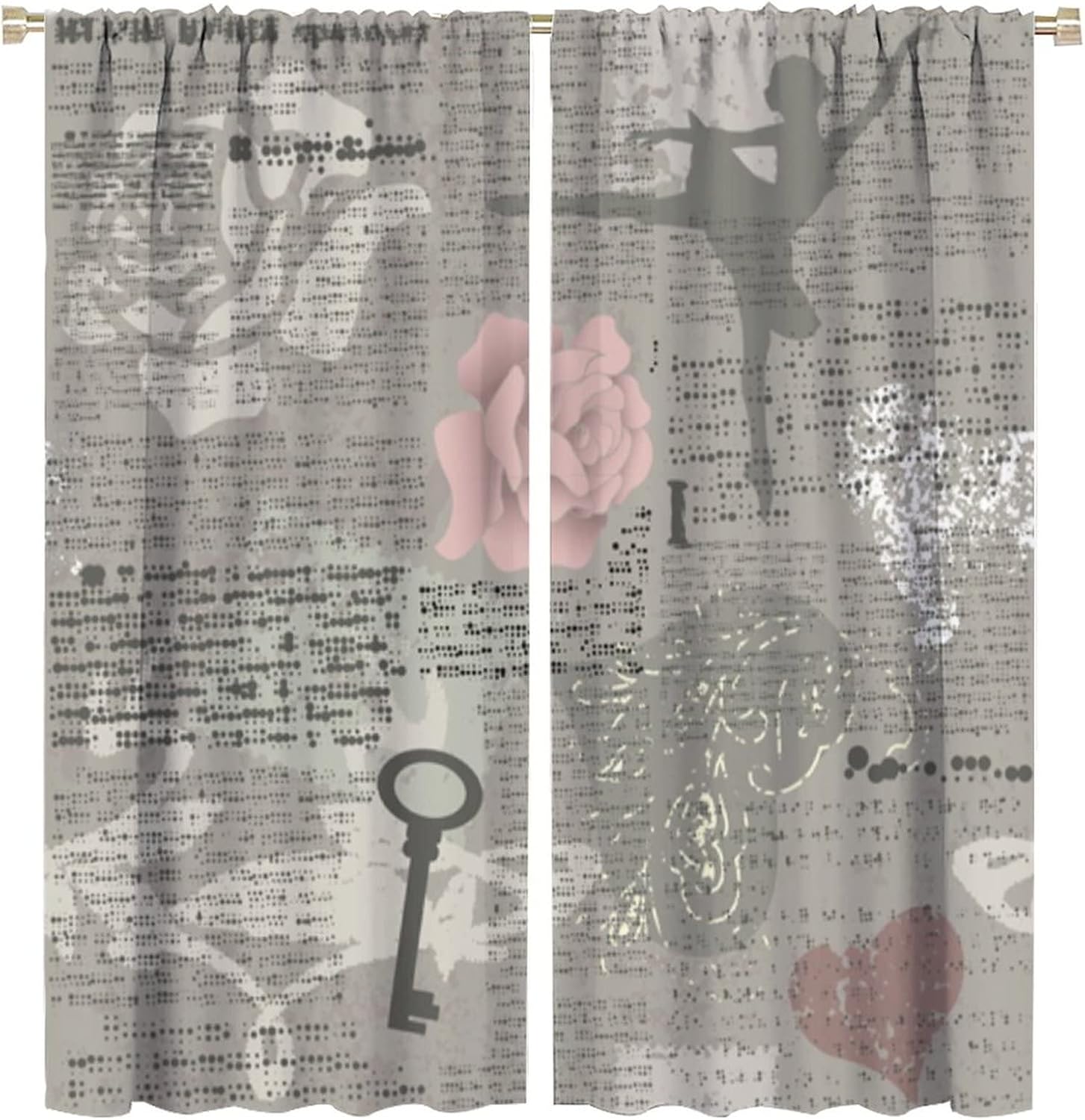 Old Newspaper Kitchen Window Curtains,Retro Bird Cages Nostalgia Theme Blackout Rod Pocket Window Drapes for Bedroom Bathroom Decor,2 Panel Set W42xL45in