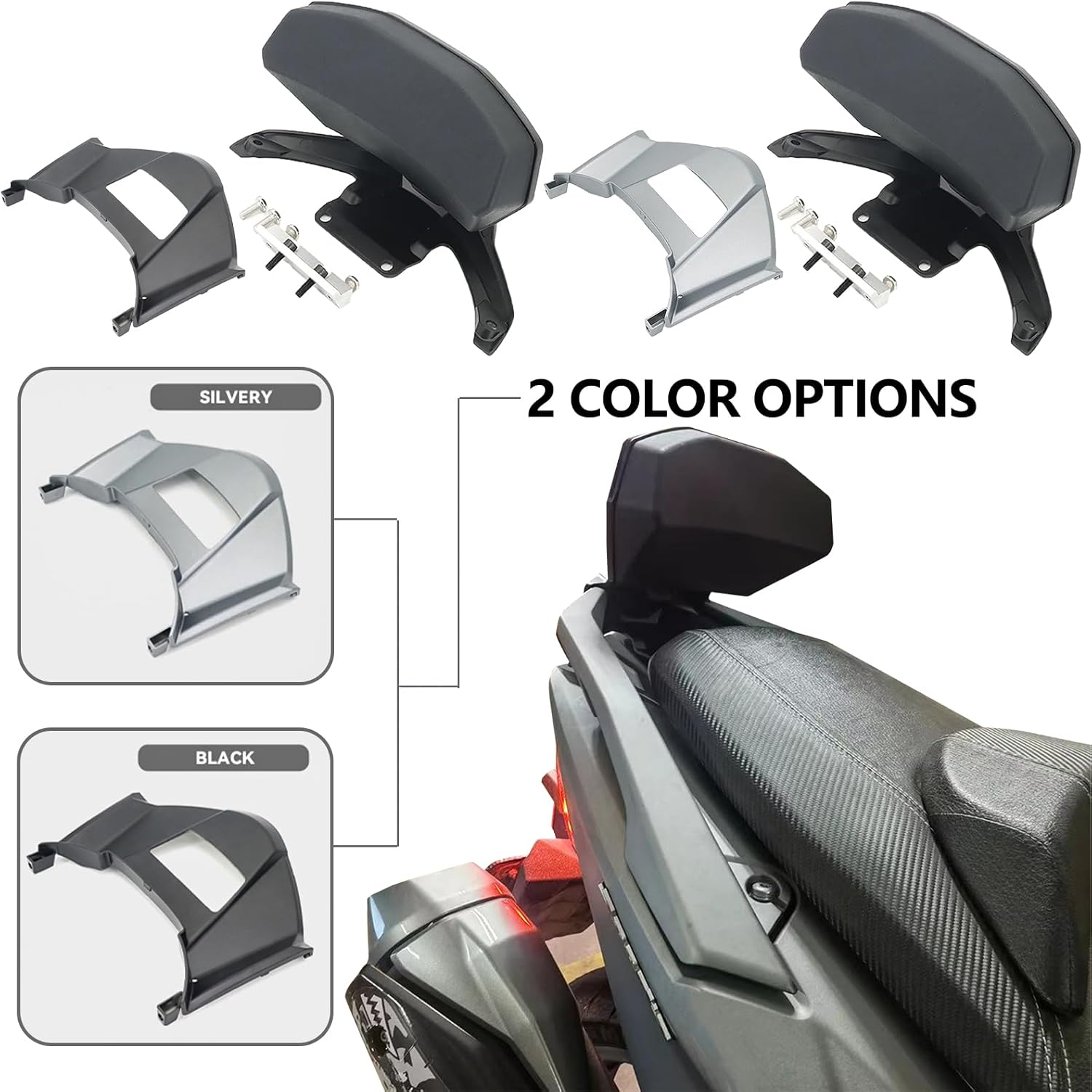 Motorcycle Backrest Rear Passenger Seat Tailstock Back Rest Cushion Pillion Rest Pad Compatible with KYMCO AK550 AK 550 2017-2022 (Silver)