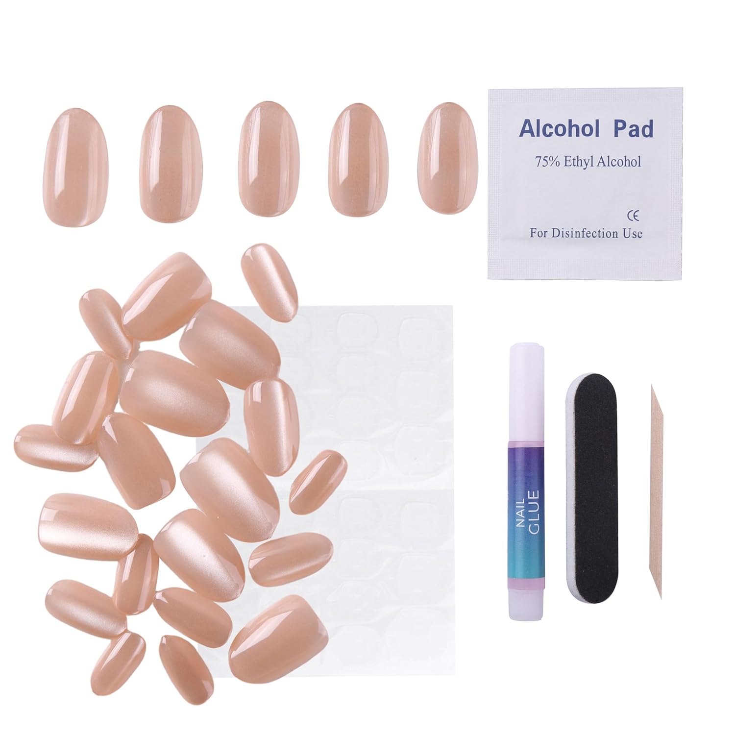Maniology Press-On Nails, Reusable False Nail Tips (Magnetic Pearl, Short Round)