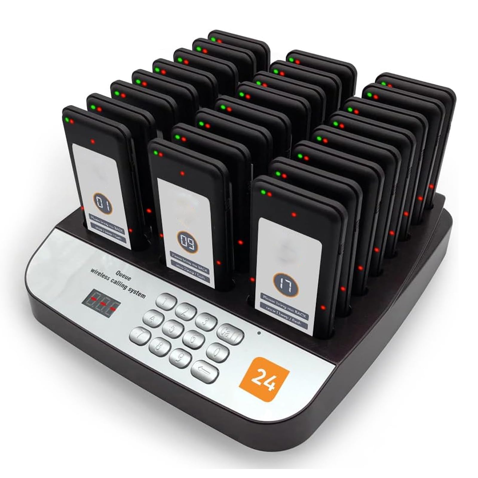 Système d'appel sans fil avec 16 pagers pour gestion de file d'attente