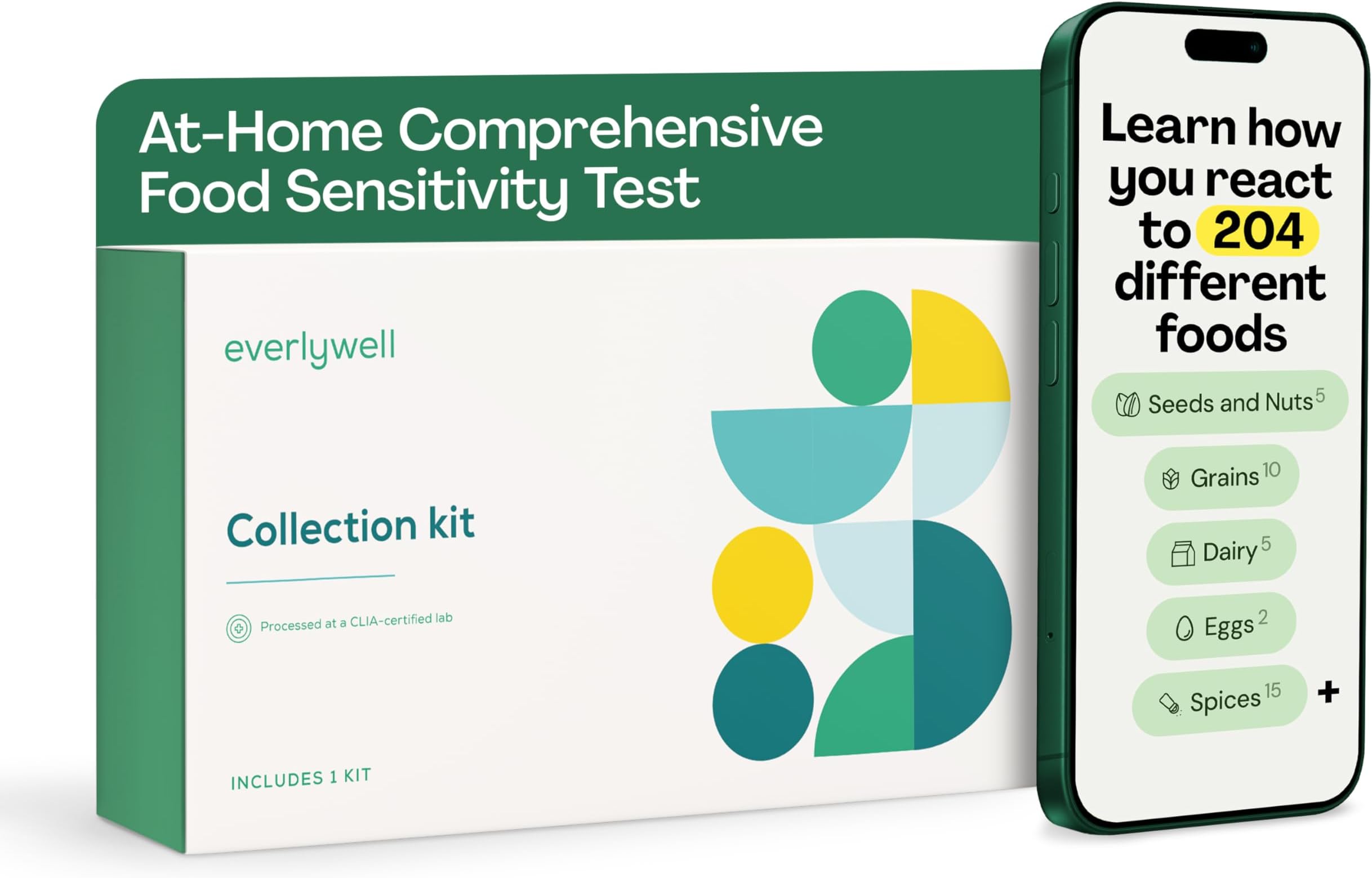 Everlywell Food Sensitivity Comprehensive Test - Learn How Your Body Responds to 204 Different Foods - At-Home Collection Kit - CLIA-Certified Labs - Ages 18 Plus