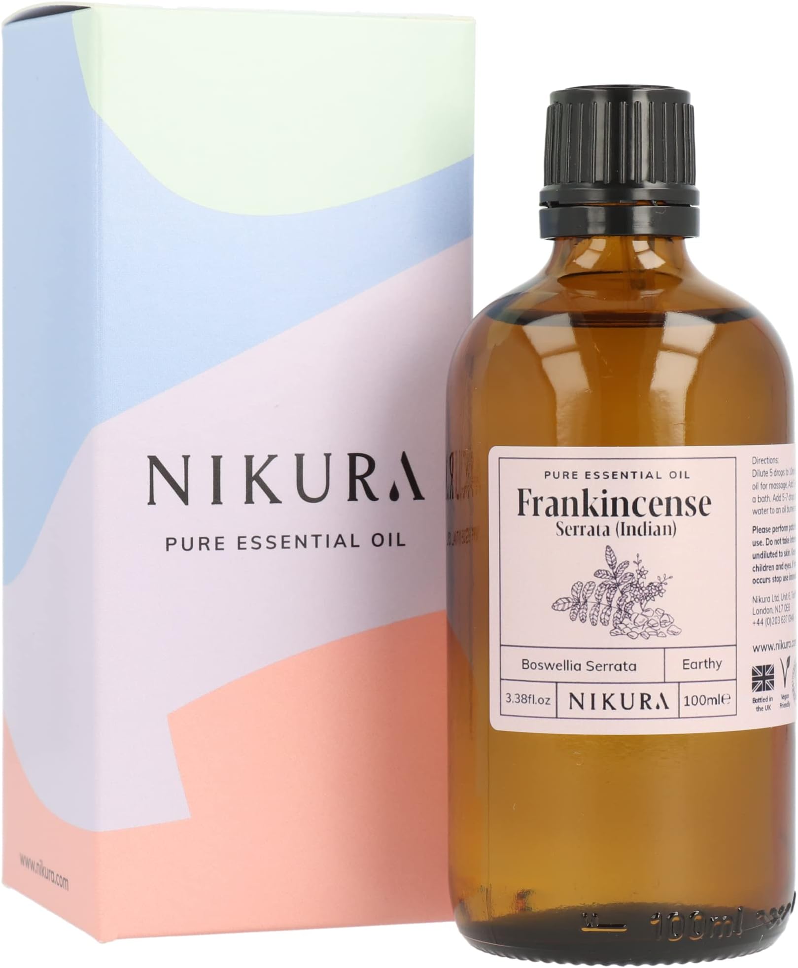 Nikura Indian Frankincense (Serrata) Essential Oil - 100ml | 100% Pure Natural Oils | Perfect for Aromatherapy, Diffusers, Humidifier, Bath | Great for Self Care, Massage, Skin | Vegan & UK Made