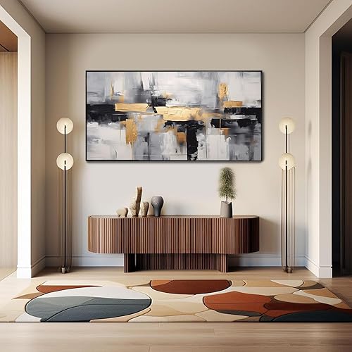 Lienzo decorativo para pared, lienzo blanco y negro, decoración de pared en lienzo negro y dorado, arte de pared de tinta negra, pintura negra