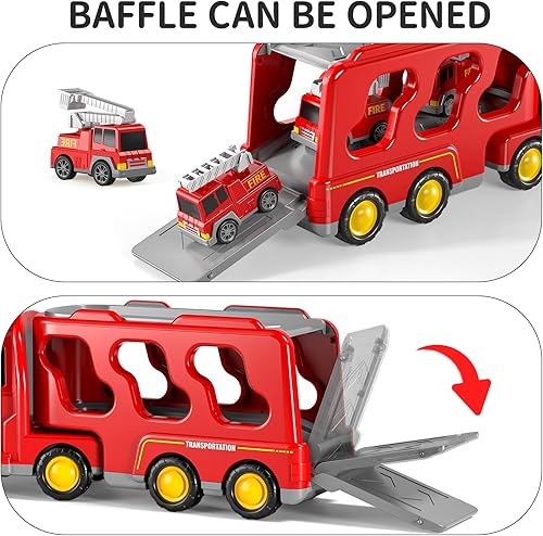 Miniatura 7 de TEMI Camiones de bomberos para niños pequeños de 3 a 5 años, juguetes para niños de 3, 4, 5, 6, 7 años, camiones de transporte, juegos de juguetes,