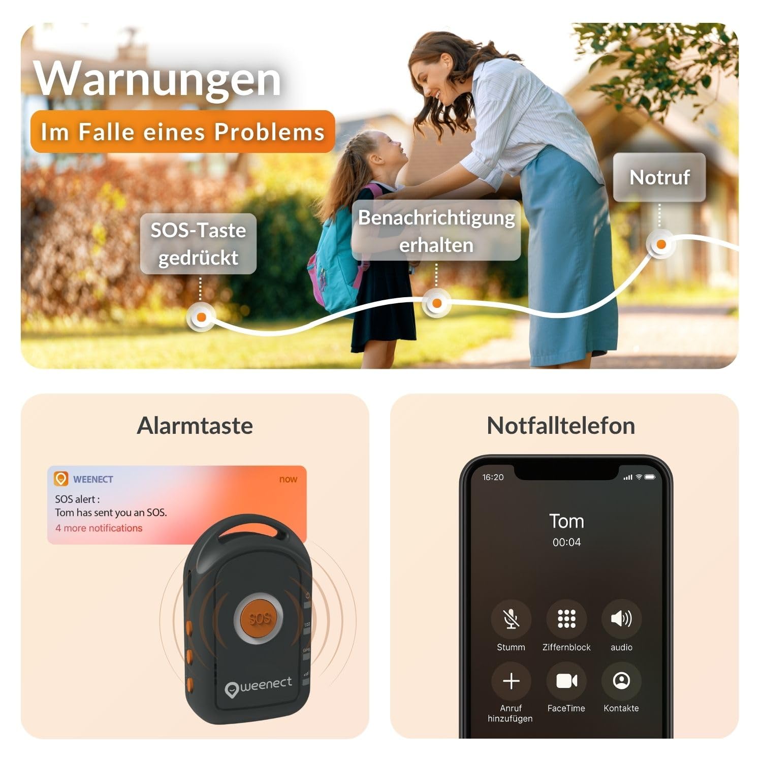 Weenect - GPS-Tracker für Kinder | Keine Entfernungsbegrenzung | 7 Tage Akkulaufzeit | SOS-Knopf | Notruftelefon | 2G | Funktioniert mit abonnement