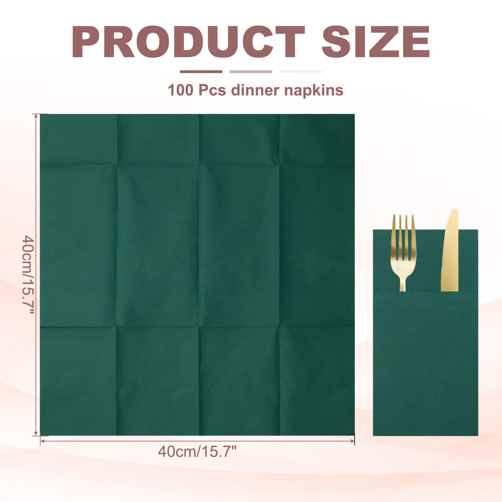 QUARKZMAN 100 Serviettes Jetables En Lin Avec Poches À Couverts Intégrées, Serviettes En Papier Pour Couteaux Et Fourchettes, Essuie-Mains Pour Mariage Dark Green