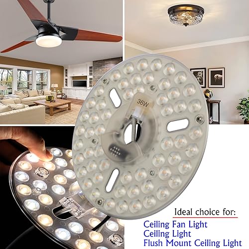 Miniatura 6 de Kit de luz LED de ventilador de techo de 36 W y 6.4 pulgadas, panel de luz LED de repuesto, motor de luz LED con función de memoria de temperatura