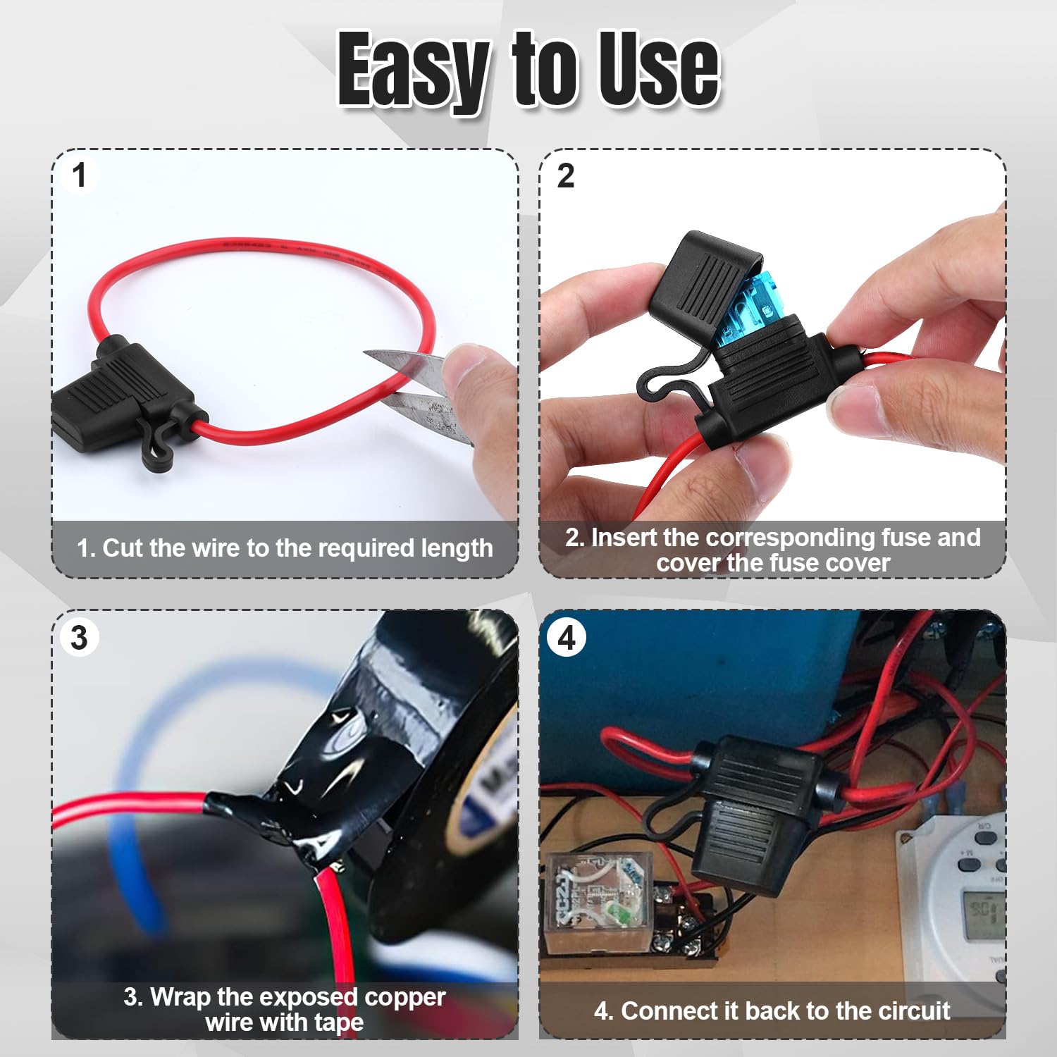 Cavo 12 Awg 35cm Portafusibili Auto 12V - 2 Pezzi 12AWG 35cm Impermeabili Con Fusibili 30A Protezione Circuito Auto - Foto 5