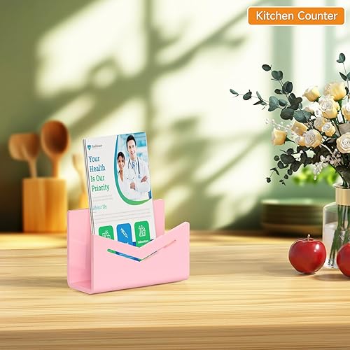 Miniatura 4 de Beego Envelope and Mail Organizer Countertop - Pink Acrylic Desk Organizer Letter Holder Desktop File Sorter Bill Document Folder Rack for Office,