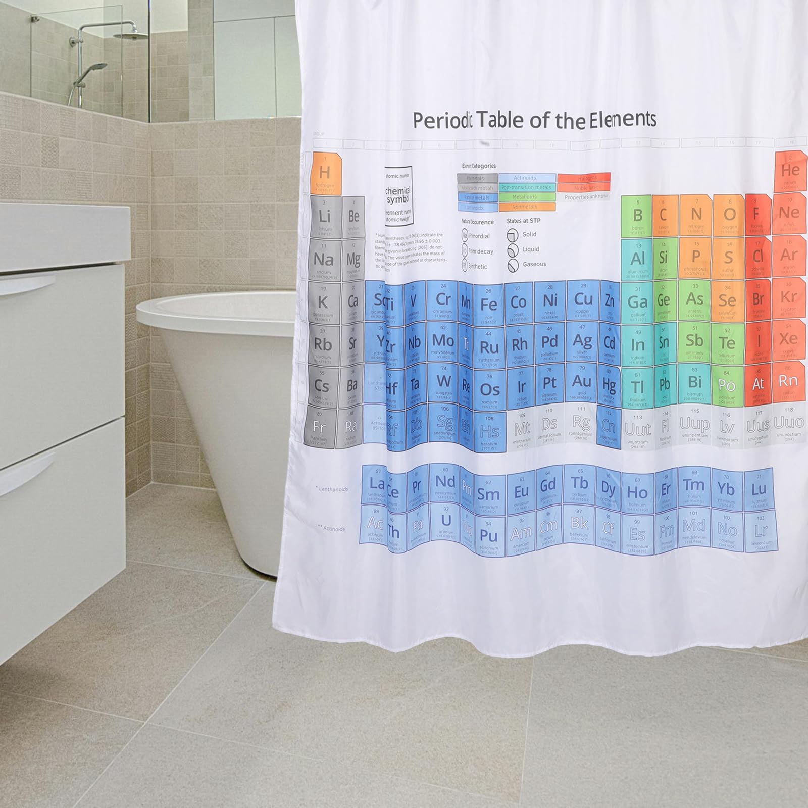 SOLUSTRE Cortina de Ducha 180x180 Cm Diseño de Tabla Periódica, Revestimiento Antimoho, Cortina de Baño para Hogar Protección de Privacidad y Gancho Incluida, Adecuado para Baño y Ducha