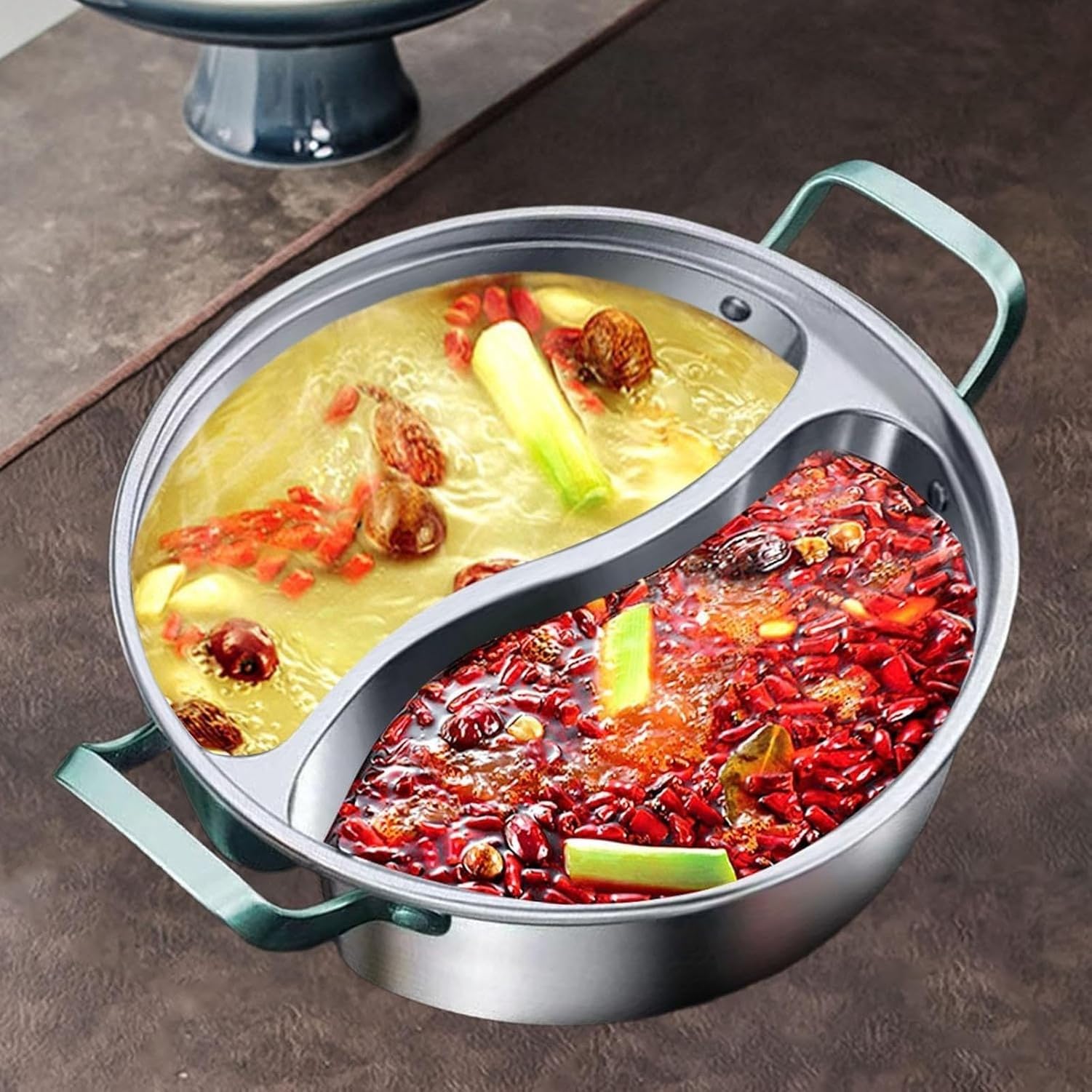 Marmite Shabu Shabu en Acier Inoxydable avec Séparateur pour Repas Partage, Multi-Ustensile de Cuisson, 32cm, 32cm